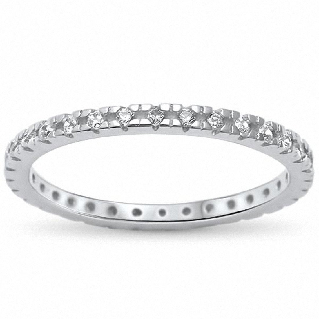 2mm Stackable Full Eternity Band Ring - Round 925 Sterling Silver Wedding Ring for Women - Choose Your Color (White/Yellow/Rose Gold) - Perfect for Anniversary Gifts, Bridal Jewelry & Everyday Wear