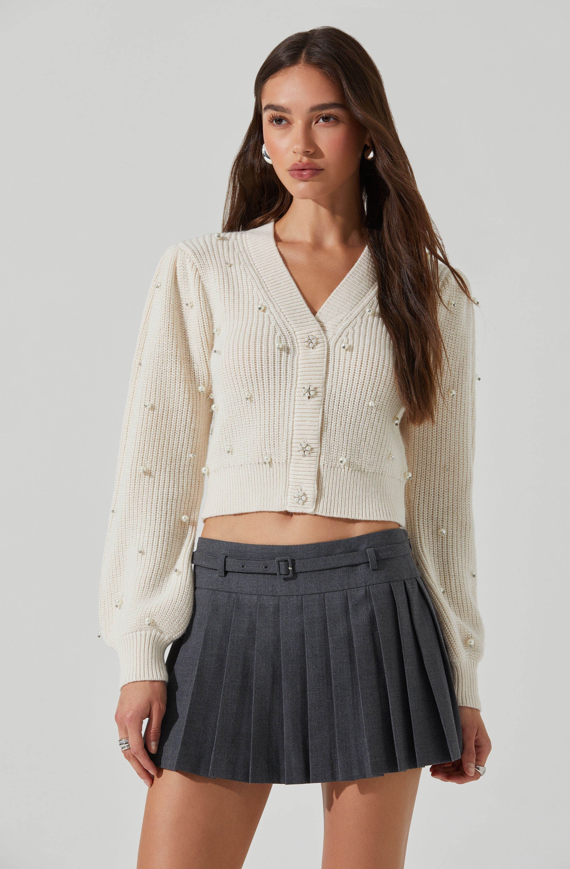 Delsie Pearl Embellished Cardigan for Women - Elegant Knit Sweater with Pearl Details - Perfect for Office, Date Night & Special Occasions