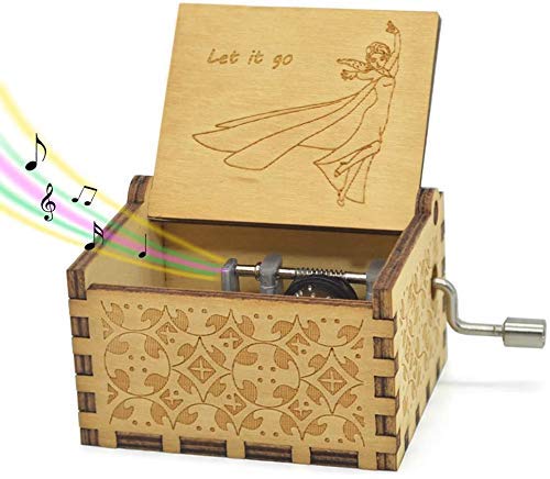 Hand Crank Wooden Music Box - Let It Go Musical Gift Box for Christmas, Birthday & Anniversaries - Unique Wooden Music Box for Home Decor & Special Occasions