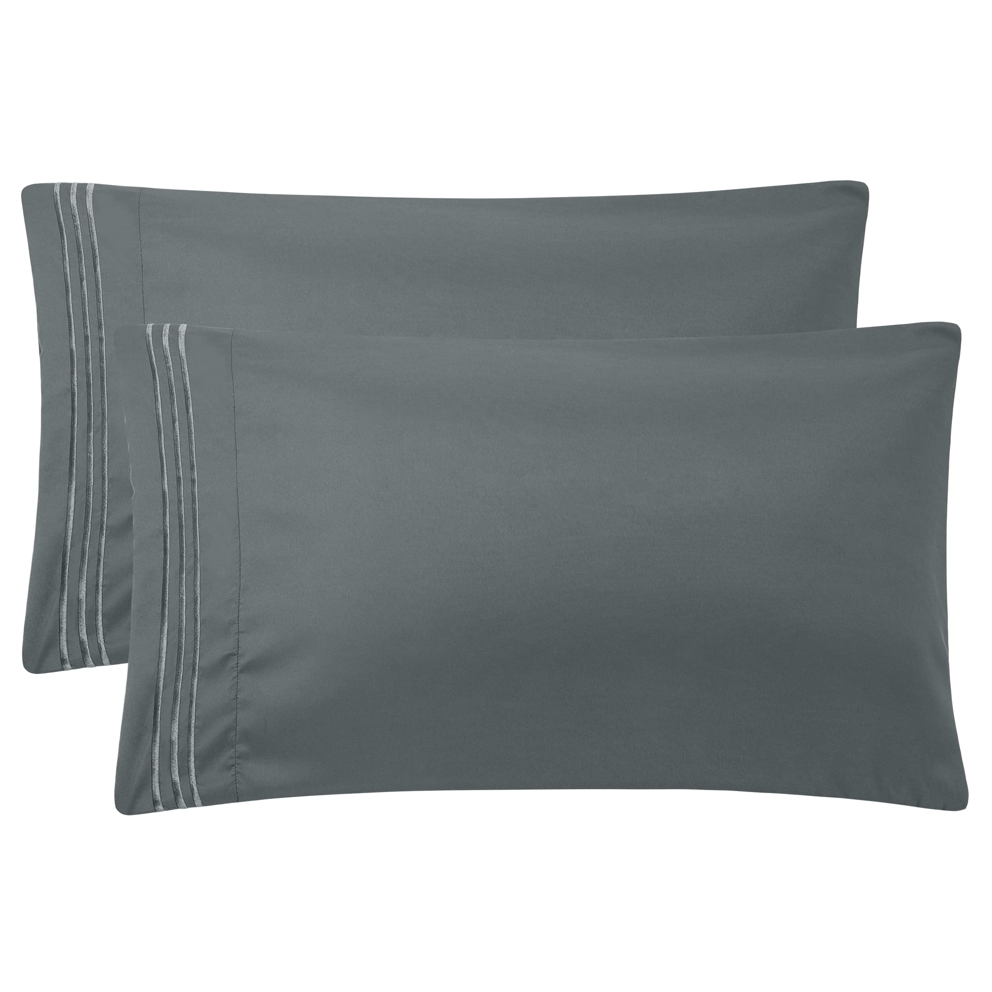 PiccoCasa Dark Gray Pillow Cases Set of 2 - Soft Breathable Travel Size Pillow Covers with Embroidery & Zipper Closure - Brushed Microfiber Pillowcases for Home, Hotel & Airplane Travel Accessories