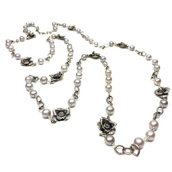 Elegant Freshwater Pearl and Rose Necklace for Women - Perfect for Weddings, Anniversaries & Special Occasions