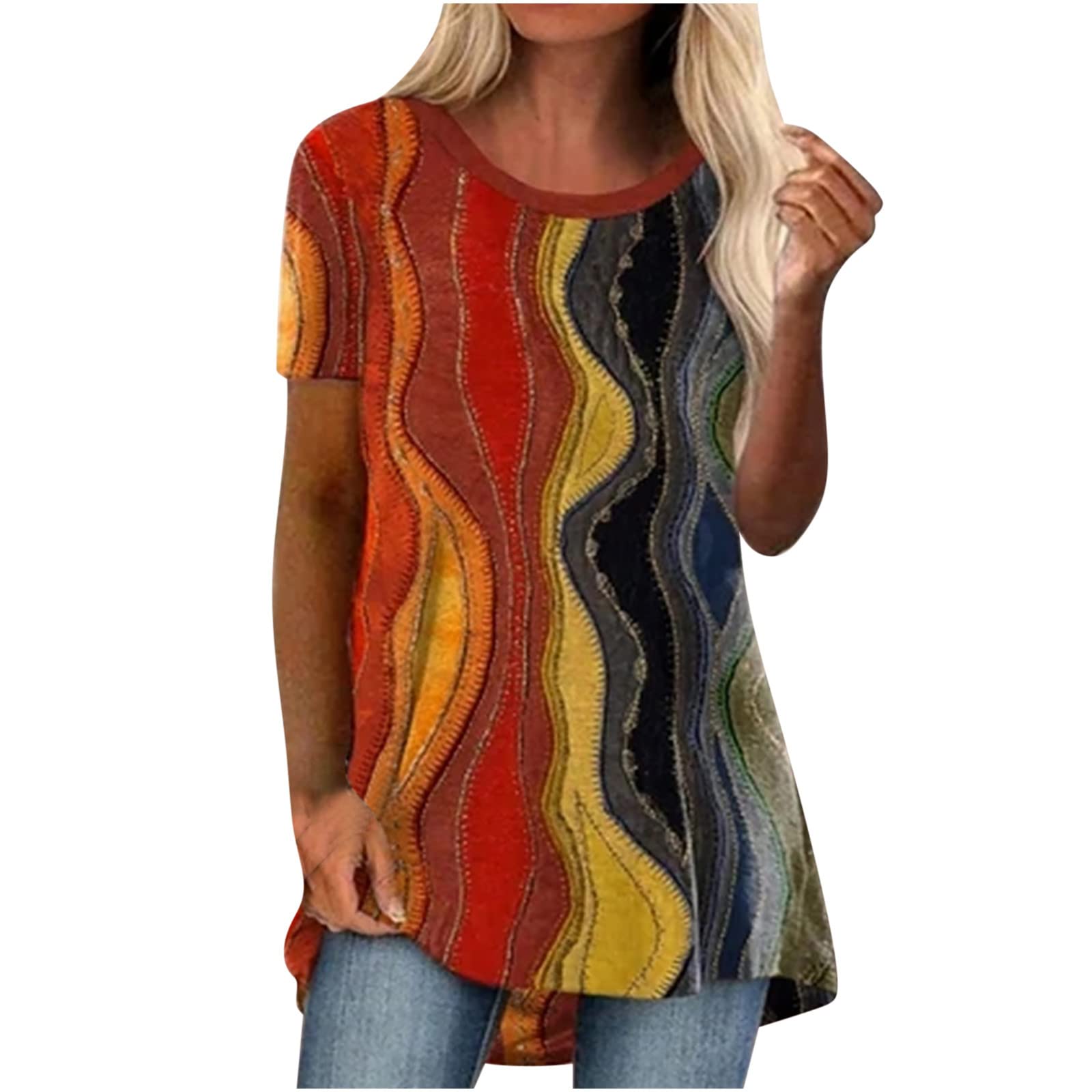 Women's Summer T-Shirts - Loose Fit Short Sleeve Round Neck Casual Printed Blouse Tops for Everyday Wear, Beach Outings & Vacation Essentials