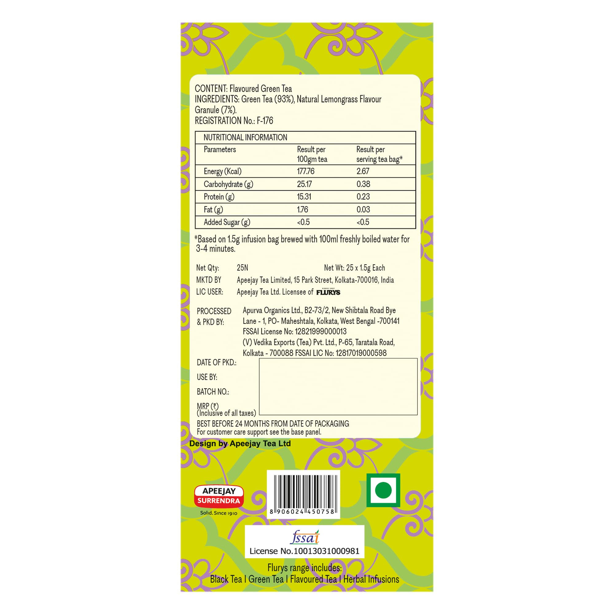 Typhoo Green Tea with Lemon Grass - 25 Tea Bags | Refreshing & Antioxidant-Rich | Perfect for Morning Boost or Afternoon Relaxation
