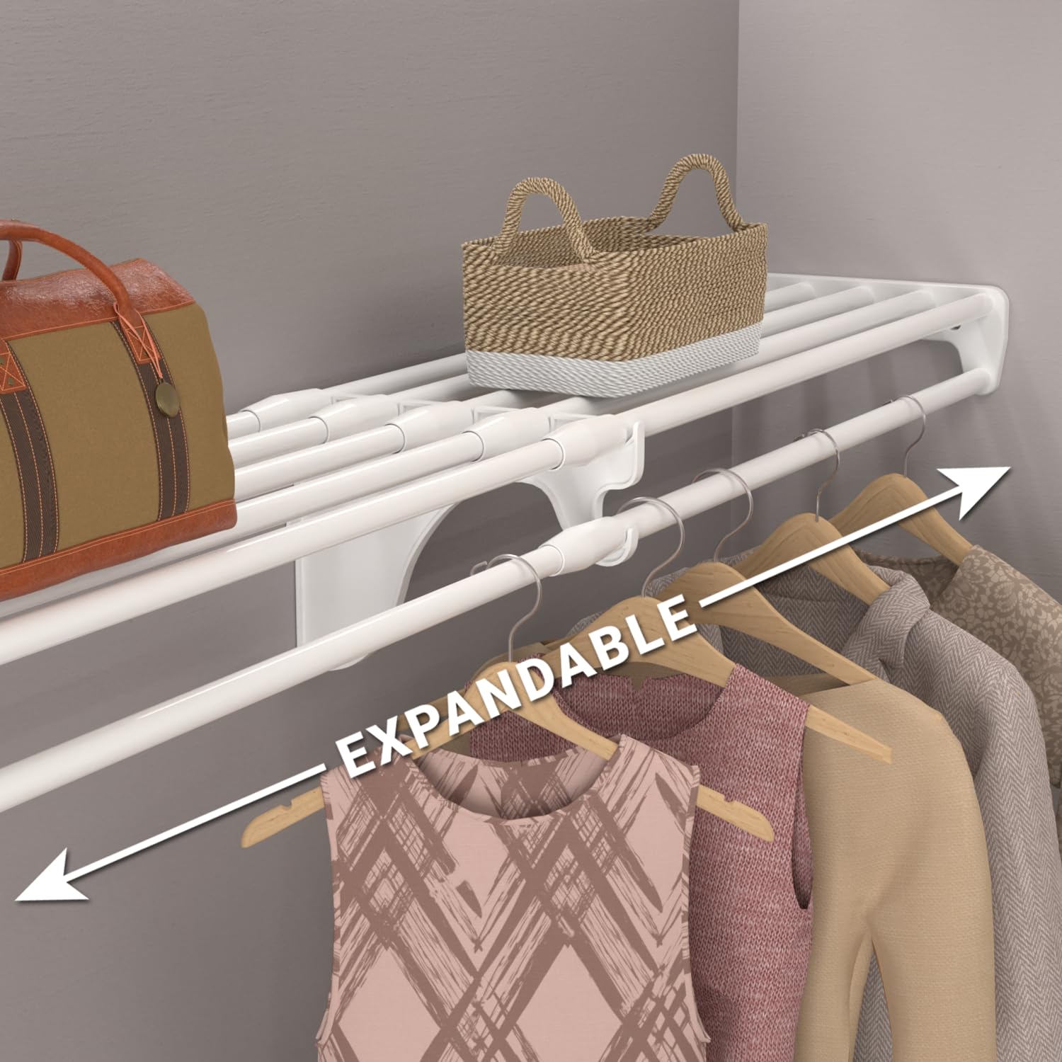 EZ Shelf Expandable Closet Organizer - Adjustable from 19.5” to 29” - White Floating Wall Mount Shelves - No Hanging Rod Needed - Easy Installation Wire Shelf Alternative (EZS-SW27-1-2) - Perfect for Bedroom Closet, Pantry Storage & Small Space Organization