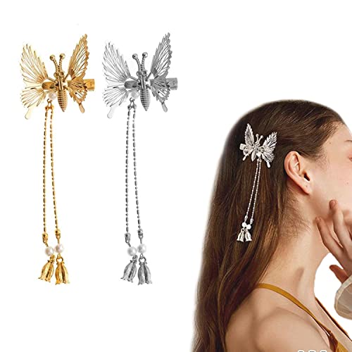 2 Pcs Elegant Moving Butterfly Hair Clips - Shiny Flying Hair Barrettes for Women & Girls, Gold & Silver Hair Accessories for Bridal, Party, Wedding & Daily Use