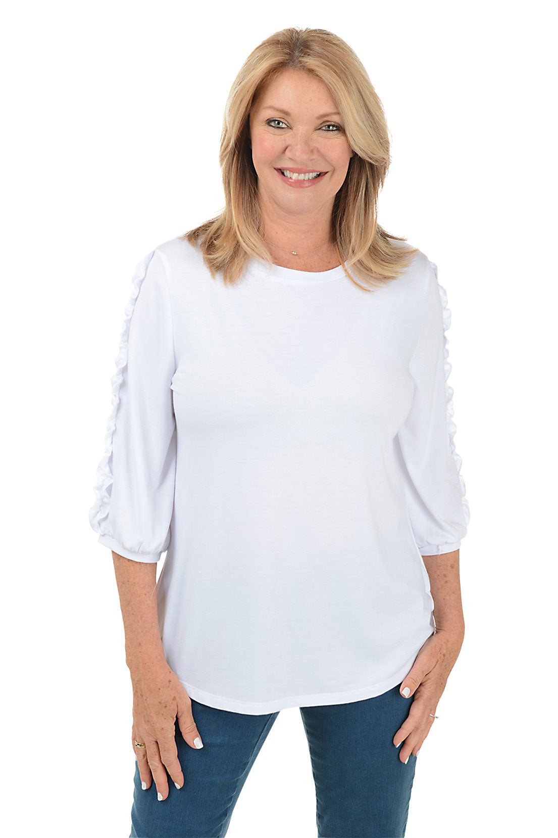 Frilled Sleeve Knit Top for Women - Elegant Ruffled Blouse for Casual Wear & Office Outfits | Perfect for Date Nights, Work & Weekend Style
