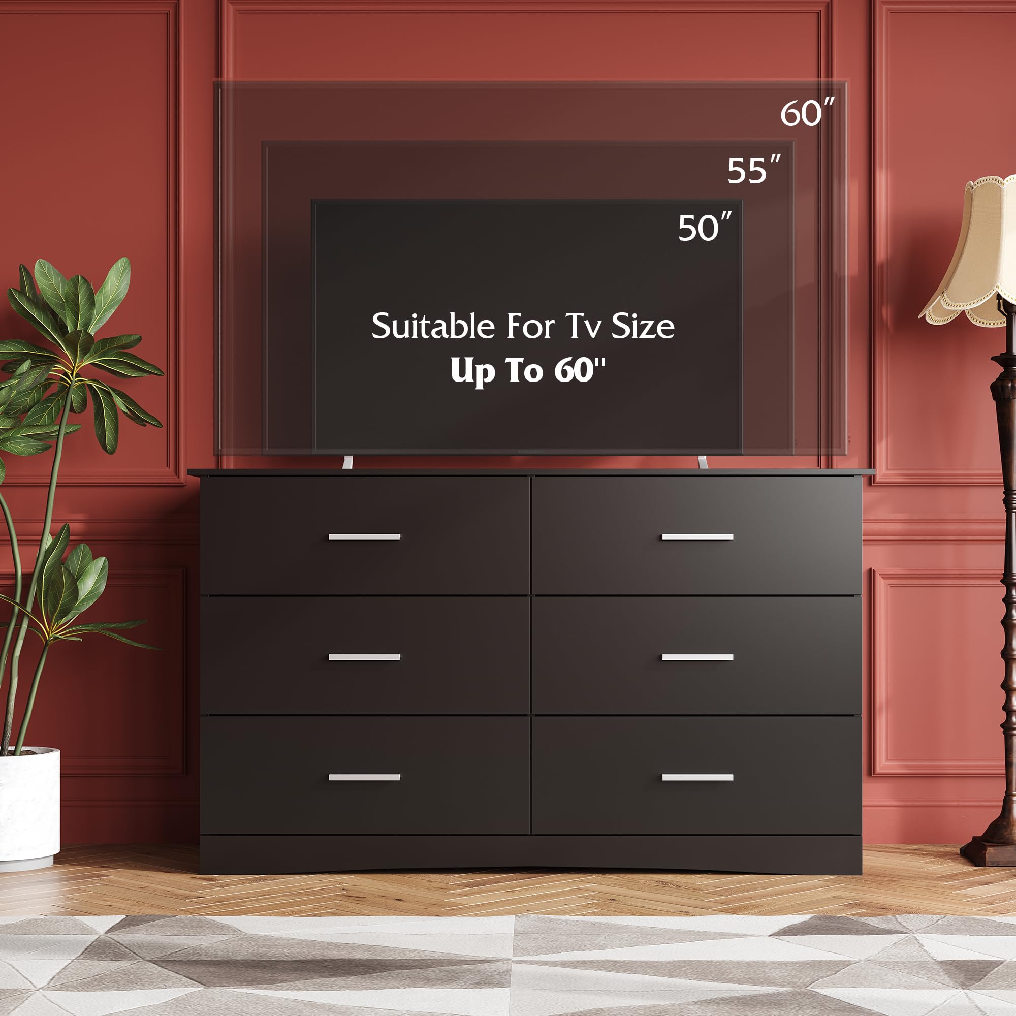 WLIVE 6-Drawer Oak Wood Dresser for Bedroom - Modern Minimalist Black Chest of Drawers with Large Storage, Closet Organizer for Living Room, Hallway & Nightstand | Perfect for Small Spaces & Apartment Storage Solutions