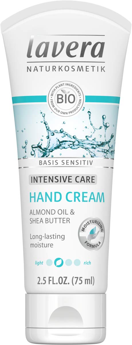 Organic Lavera Intensive Care Sensitive Hand Cream with Almond Oil & Shea Butter - 2.5oz - Hydrating Moisturizer for Dry Skin - Perfect for Winter Care & Daily Hand Protection