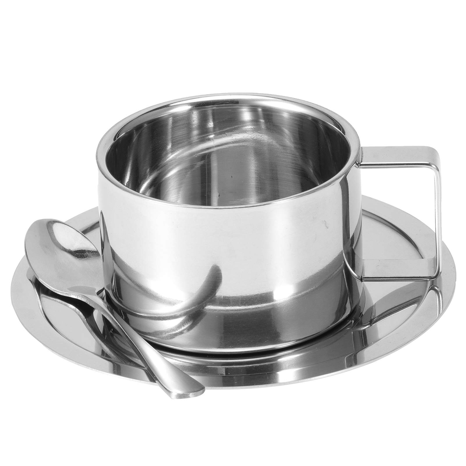 Premium Stainless Steel Espresso Coffee Cup Set with Saucers & Spoons - Double Wall Insulated Coffee Mugs for Hot Latte, Cappuccino & Tea - Perfect for Home, Office & Cafe Use