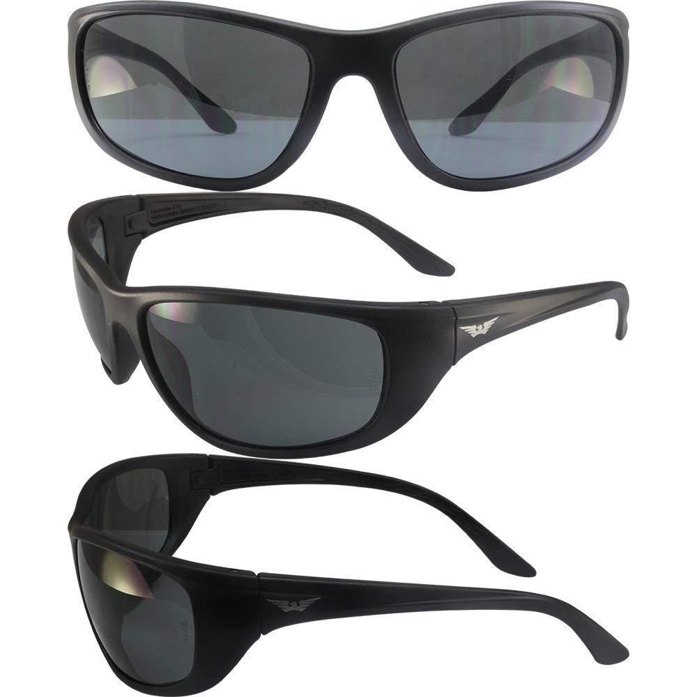 Global Vision Hercules 6 Motorcycle Safety Glasses - ANSI Z87.1 & MIL-PRF-32432 Certified, Shatterproof Polycarbonate Lenses with UV400 Protection & Scratch-Resistant Coating - Black Frame with Smoke Lenses - Perfect for Riding, Cycling, and Outdoor Sports