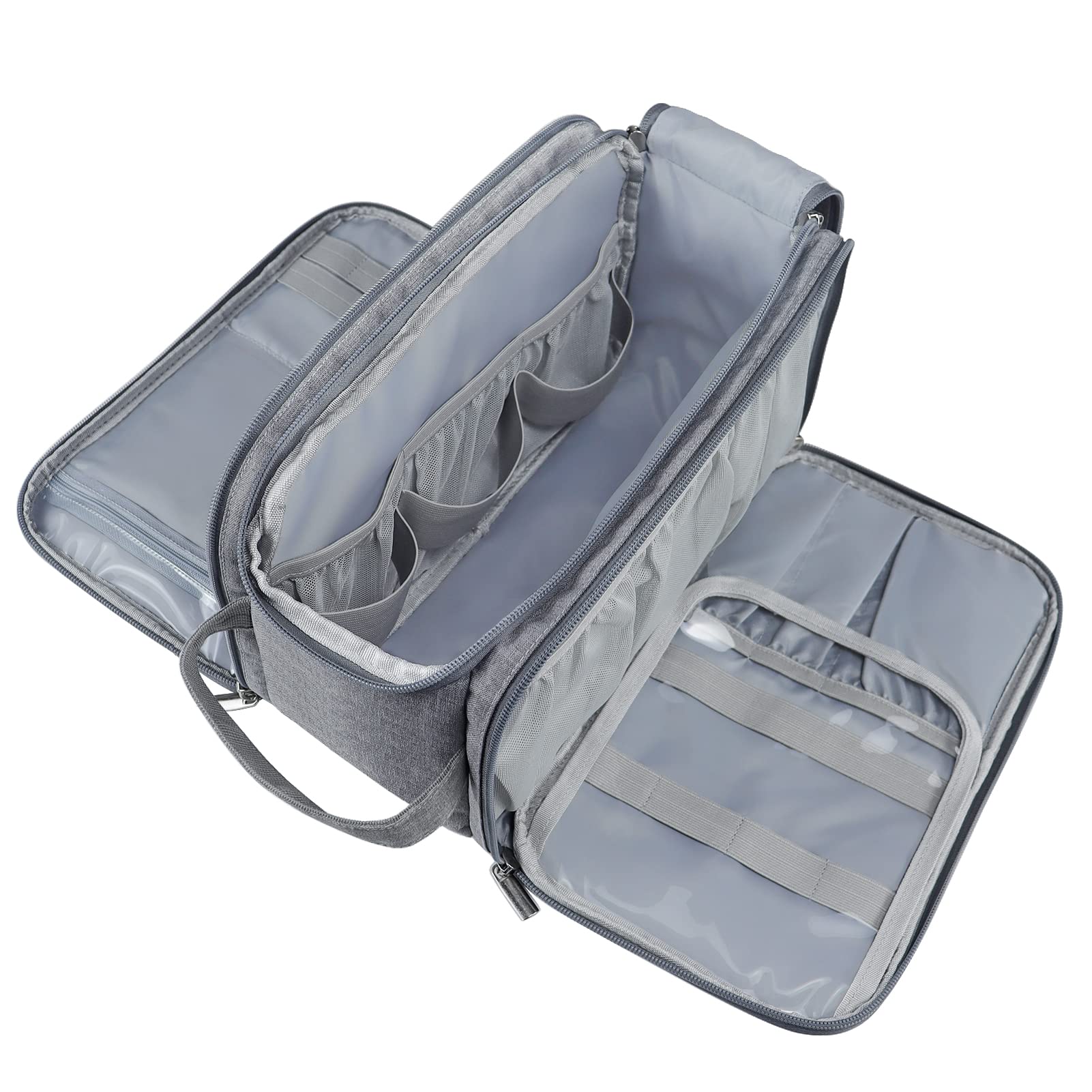 Waterproof Travel Toiletry Bag for Men & Women - Grey Washbag with Handle for Makeup & Bottles Storage