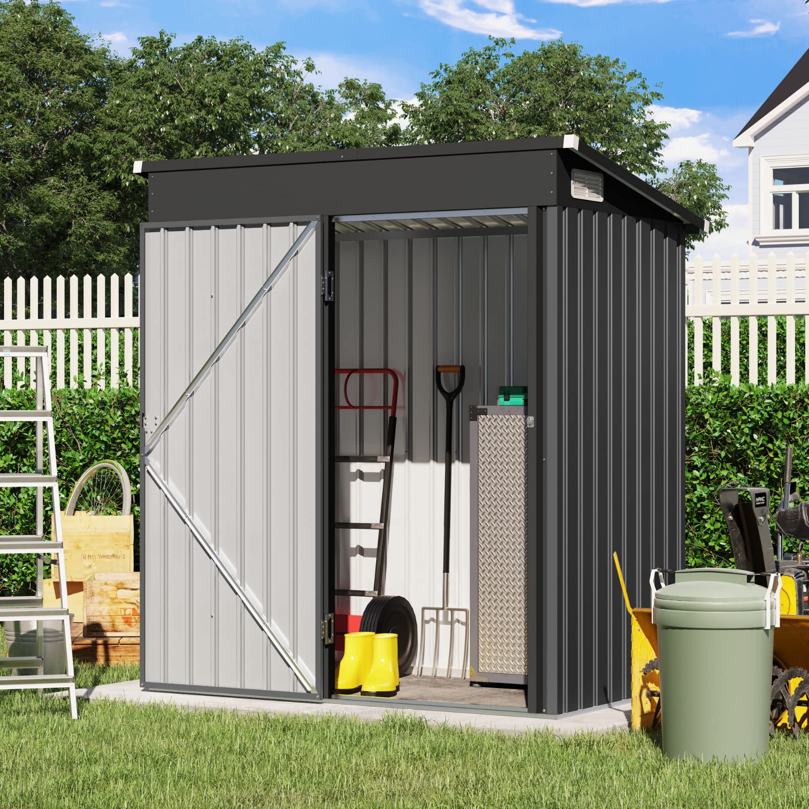 Verano Garden 5'x3' Outdoor Storage Shed - Galvanized Steel Waterproof Shed with Lockable Door for Backyard, Patio, Lawn (55.31