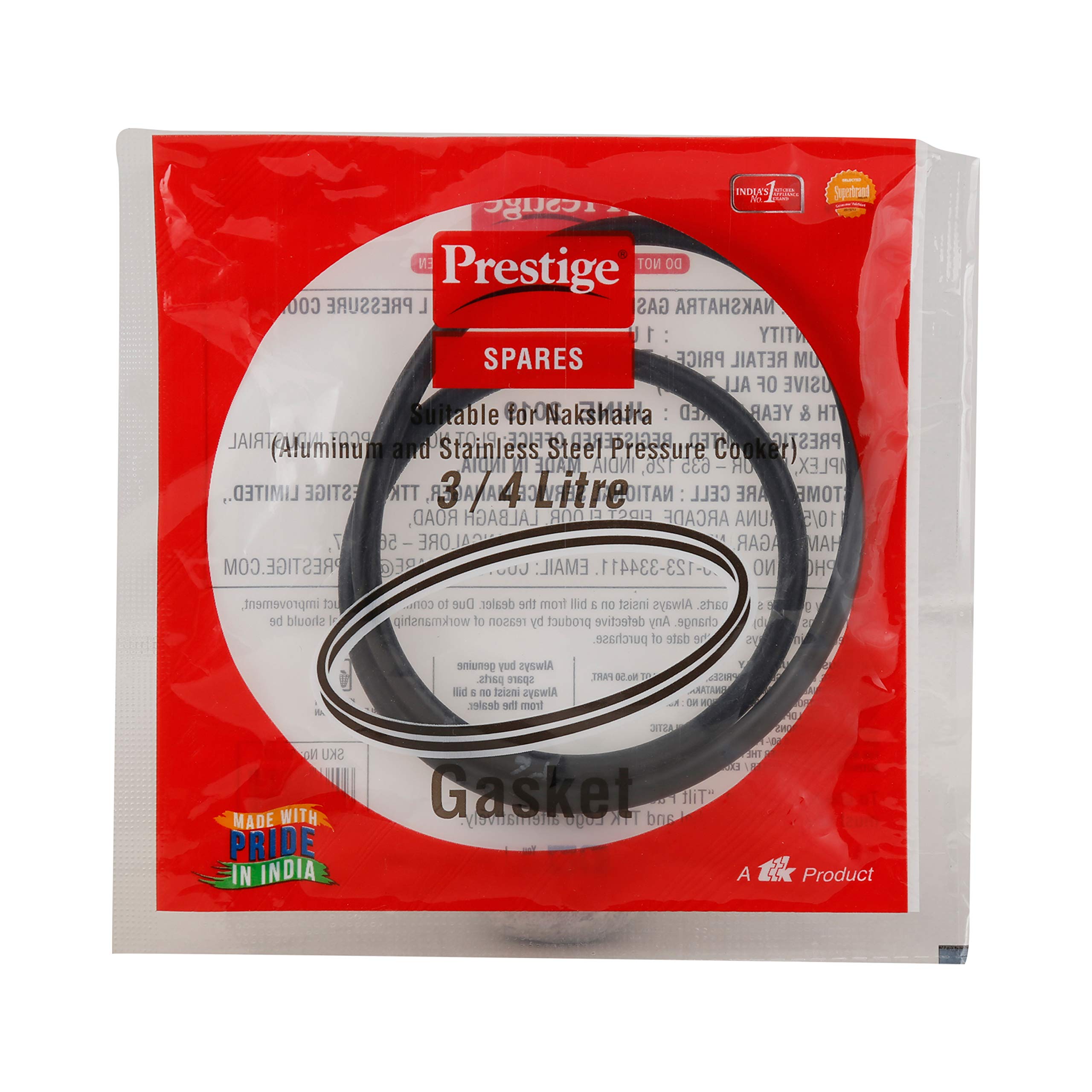 Prestige Nakshatra Gasket Replacement - 1 Piece for 3/4L Pressure Cooker | High-Quality Sealing Ring for Safe Cooking | Perfect for Indian Kitchens & Home Chefs