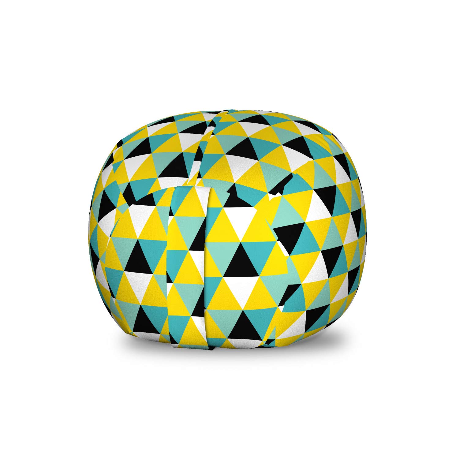 Ambesonne Geometric Storage Toy Bag Chair - Triangular Symmetric Colorful Design in Yellow & Turquoise - Washable Stuffed Animal Organizer for Kids Room, Playroom & Nursery - Small Size Toy Storage Solution