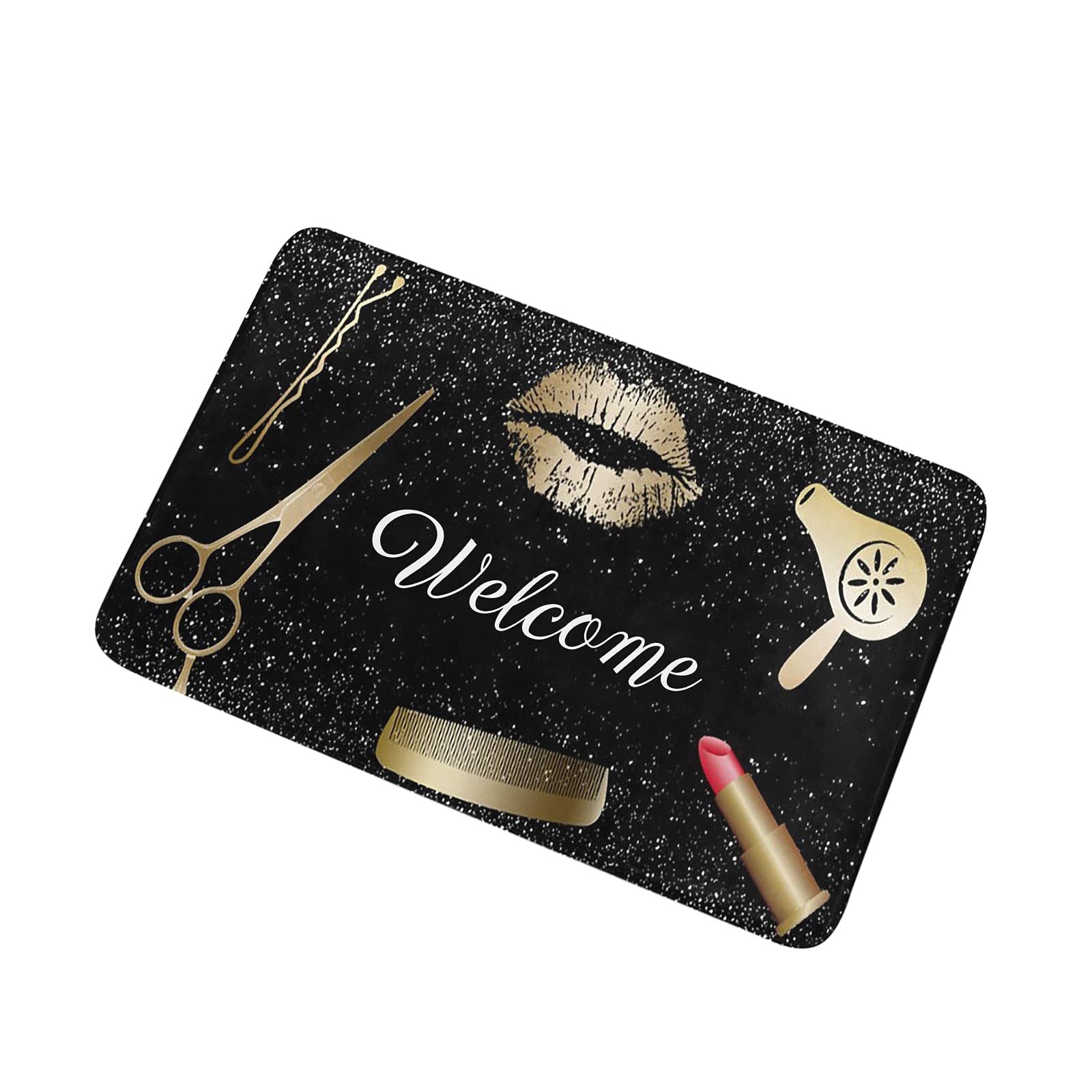 Non-Slip Rubber Welcome Doormat with Black Bling Print - 23.6