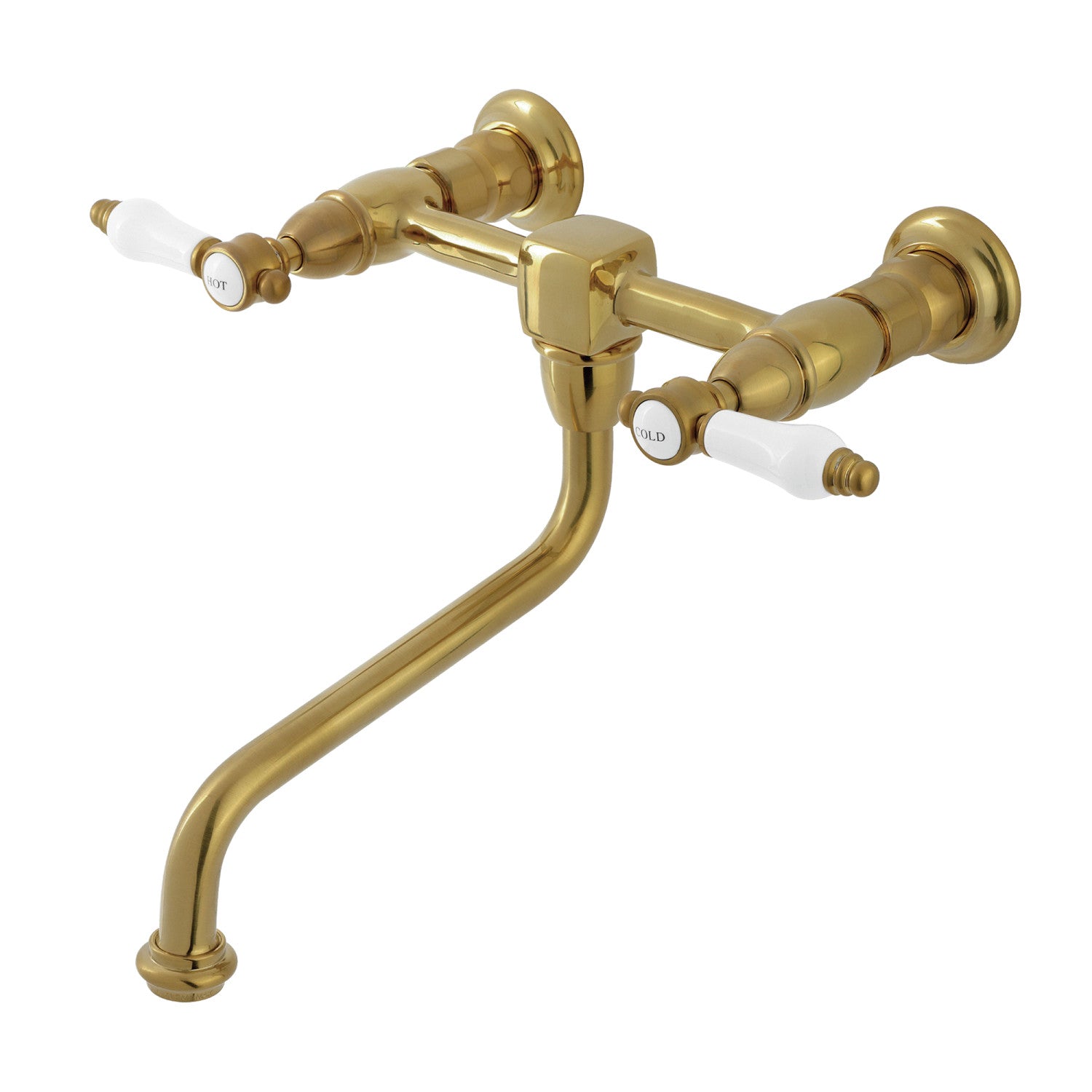 Bel Air KS1217BPL Double Handle 2 Hole Wall Mount Bathroom Faucet in Brushed Brass - Perfect for Modern Bathrooms, Powder Rooms, and Spa-Like Retreats