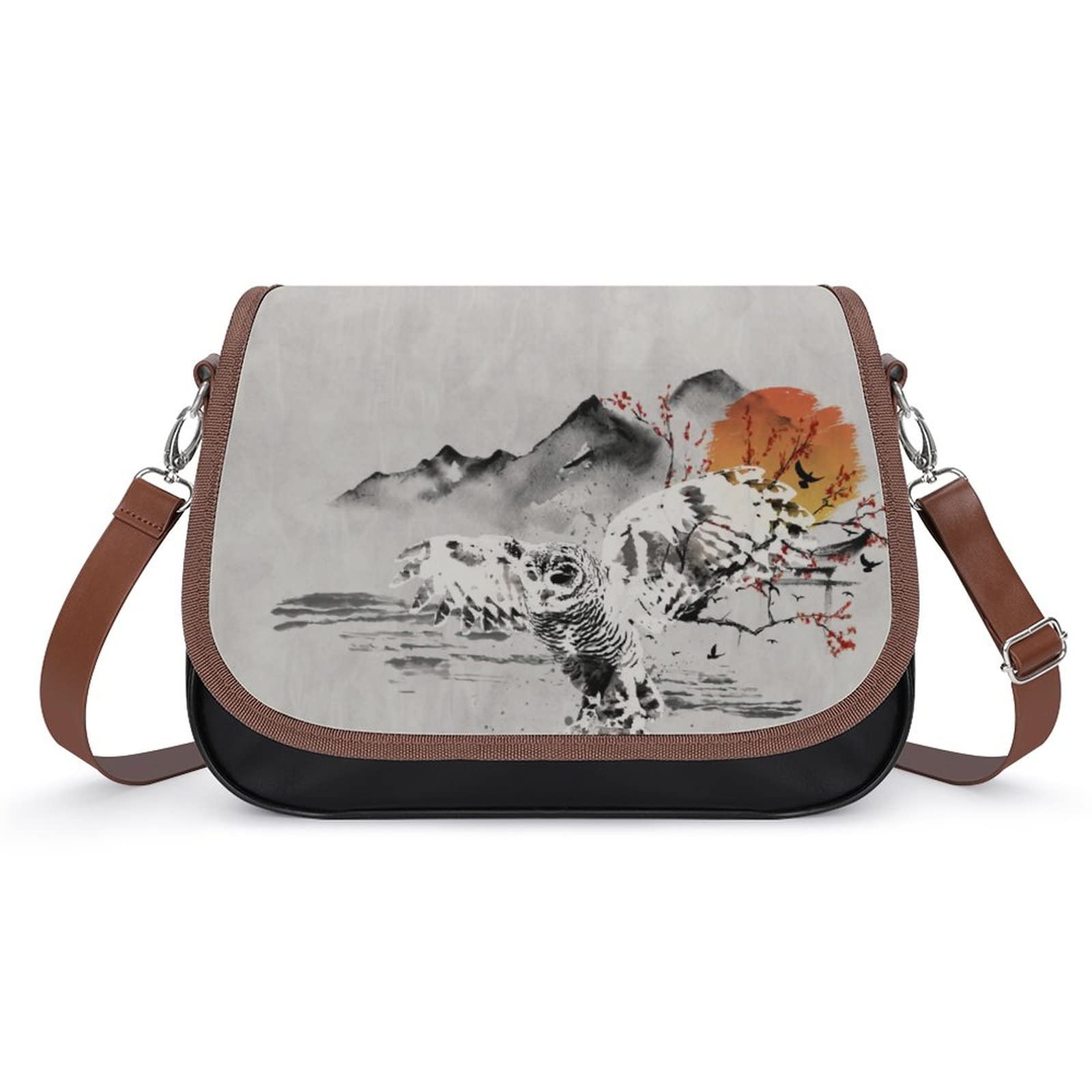 Stylish PU Leather Crossbody Shoulder Bag for Women - Printed Owl Ink Painting Design - Perfect for Casual Outings, Travel & Everyday Use