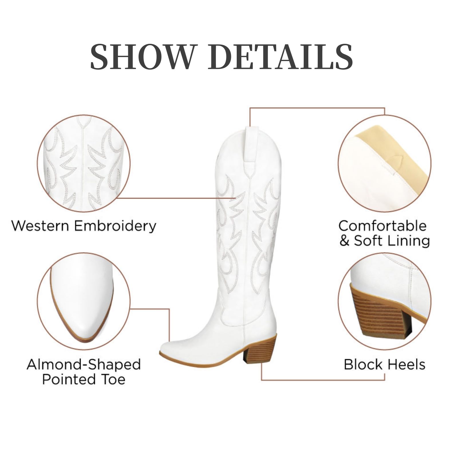 STALOV Women's Western Cowboy Boots - Pointed Toe, Chunky Heel, Knee High Pull-On Embroidered Cowgirl Boots for Fashion & Country Style | Perfect for Rodeo, Line Dancing & Western Outfits