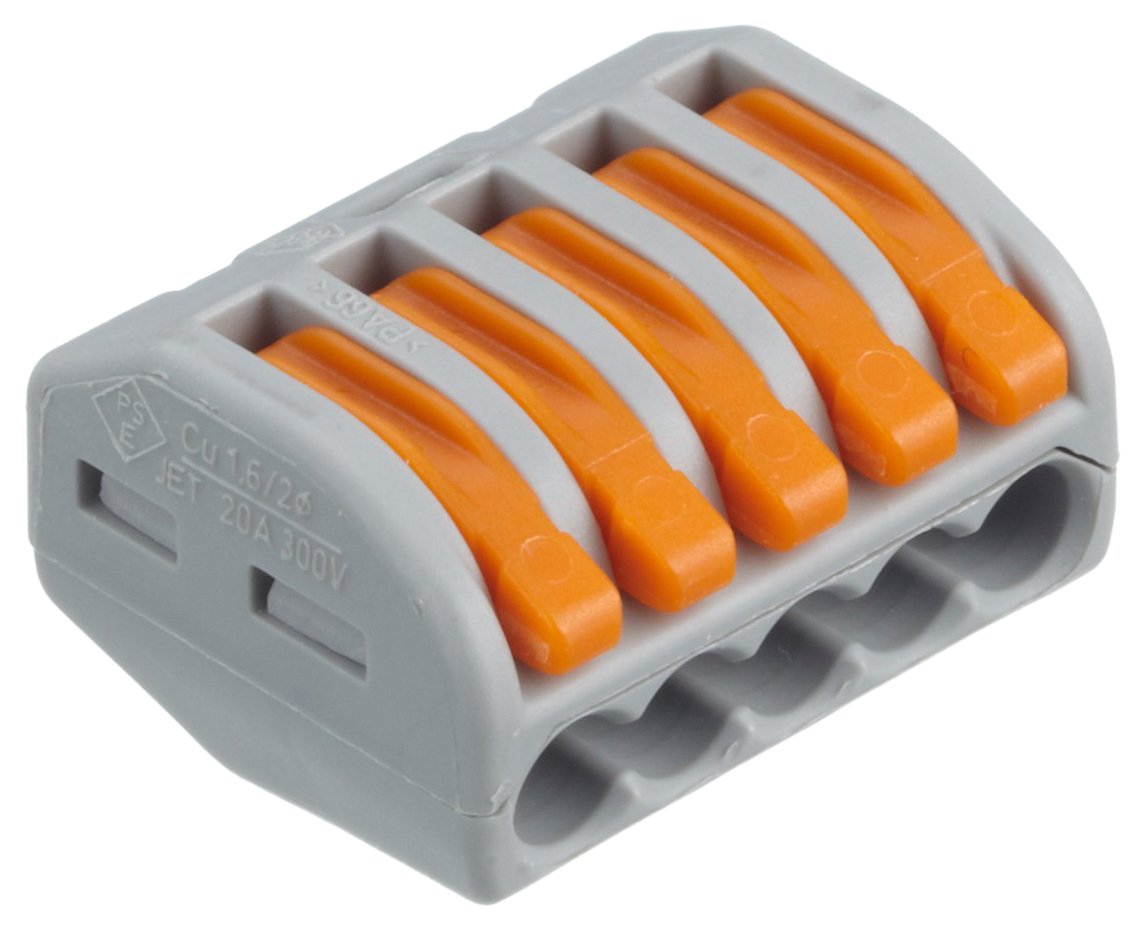 WAGO 222-415 5-Port Lever Cage Clamp Terminal Block (Pack of 5) - Compact Electrical Connectors for Home Wiring, DIY Projects & Industrial Applications