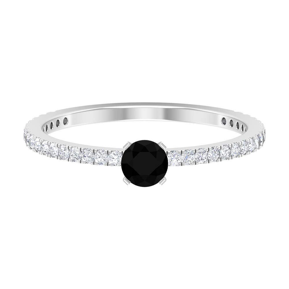 1 CT Lab-Created Black Diamond Solitaire Ring with Moissanite Side Stones, 4mm Round Black Diamond Engagement Ring in 14K Solid Gold - Elegant Wedding Band, Anniversary Gift for Her