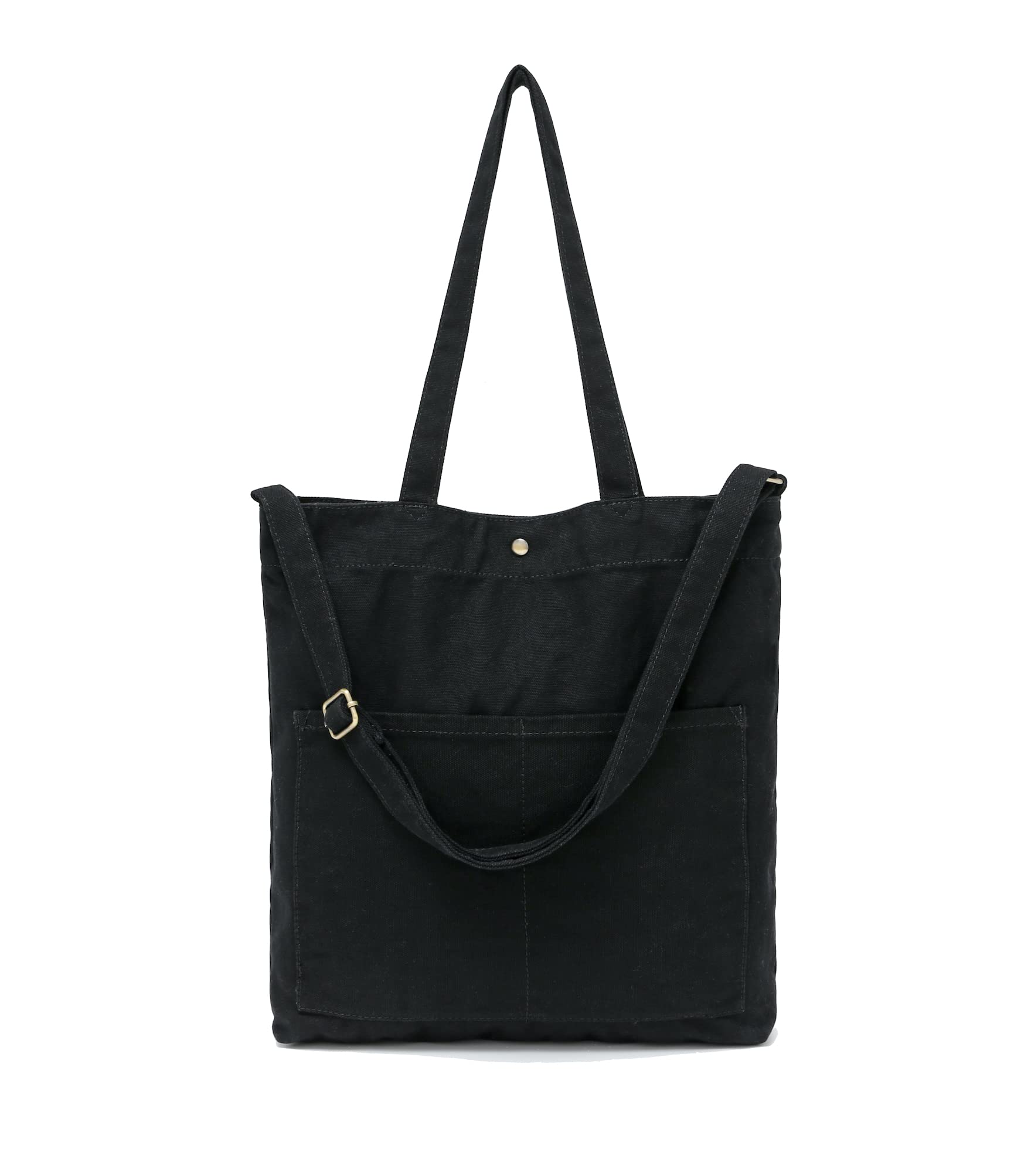 Jeelow Canvas Tote Bag for Women & Men - Durable Shoulder Bag with Crossbody Strap & Double Pockets - Perfect for Work, Travel, Shopping, and Daily Use