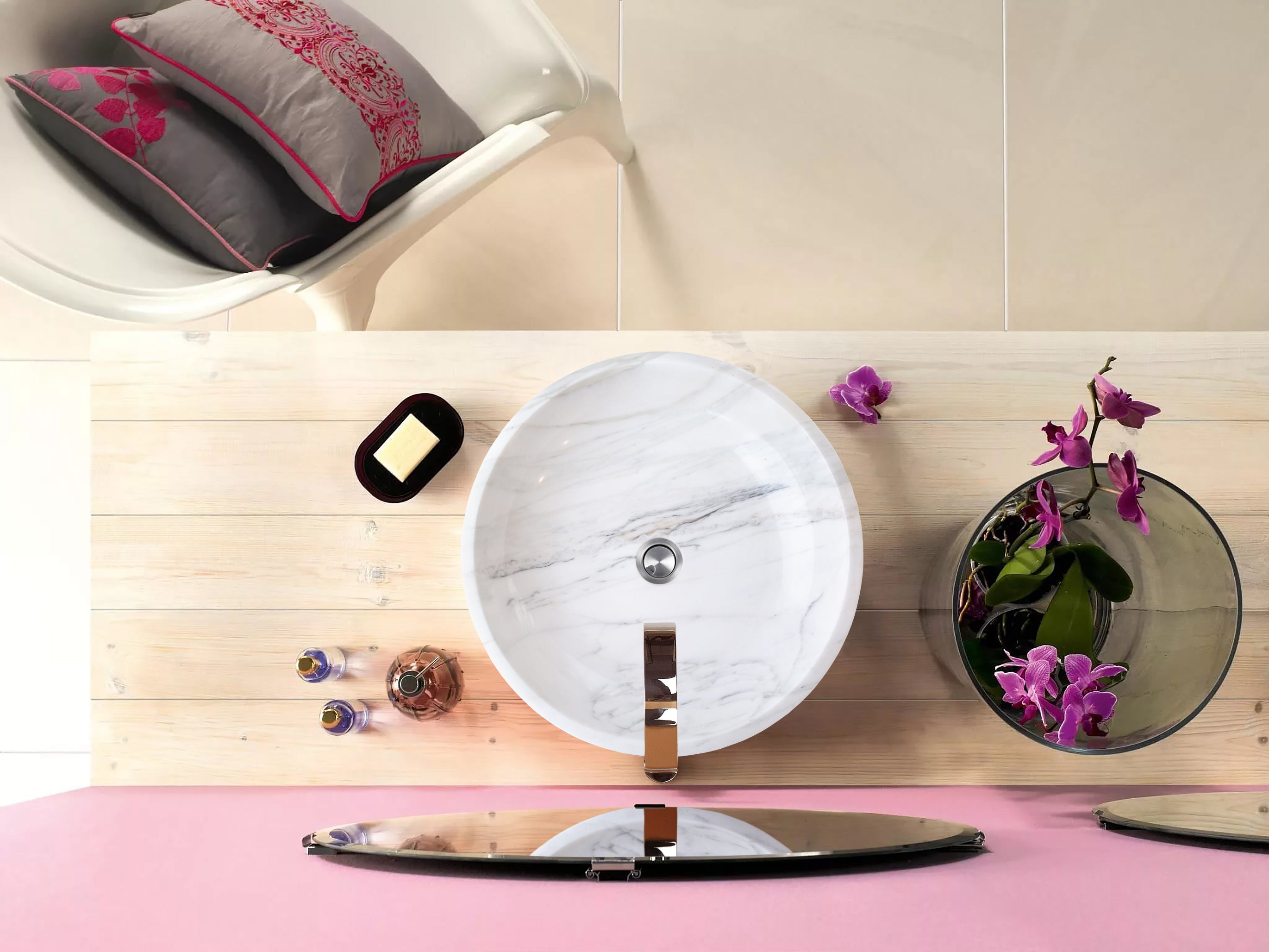 Premium Calacatta White Marble Vessel Bathroom Sink - Polished Vanity Top for Modern & Luxury Bathrooms (Model NTRVS10) | Perfect for Master Bath, Powder Room & Spa-Like Retreats