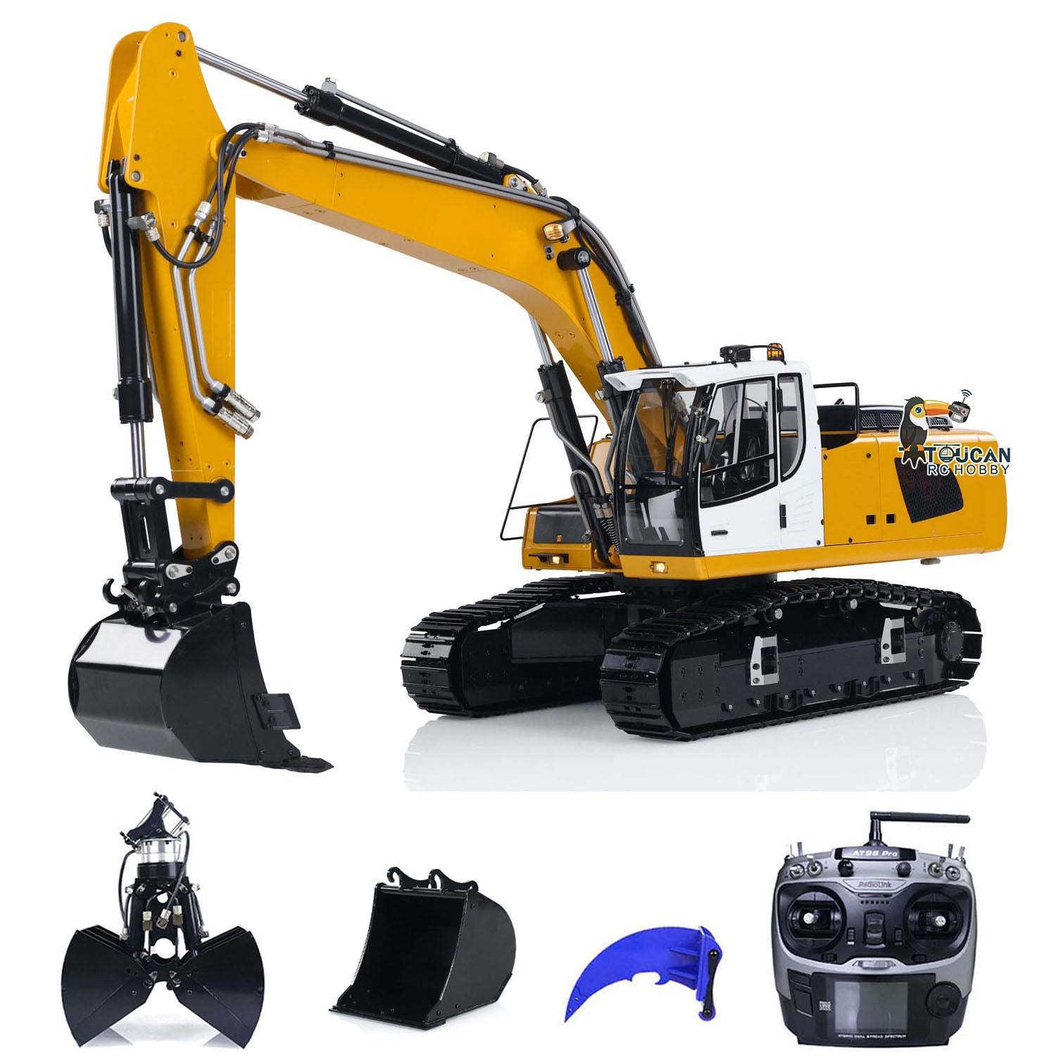 1/14 Scale RC Hydraulic Excavator Toy - 946 Digger with Metal Clamshell Bucket, Ripper & Rotating Cabin | Remote Control Construction Vehicle for Adults & Kids | Outdoor Sandbox, Construction Site Play & Collection  (Note: Removed 