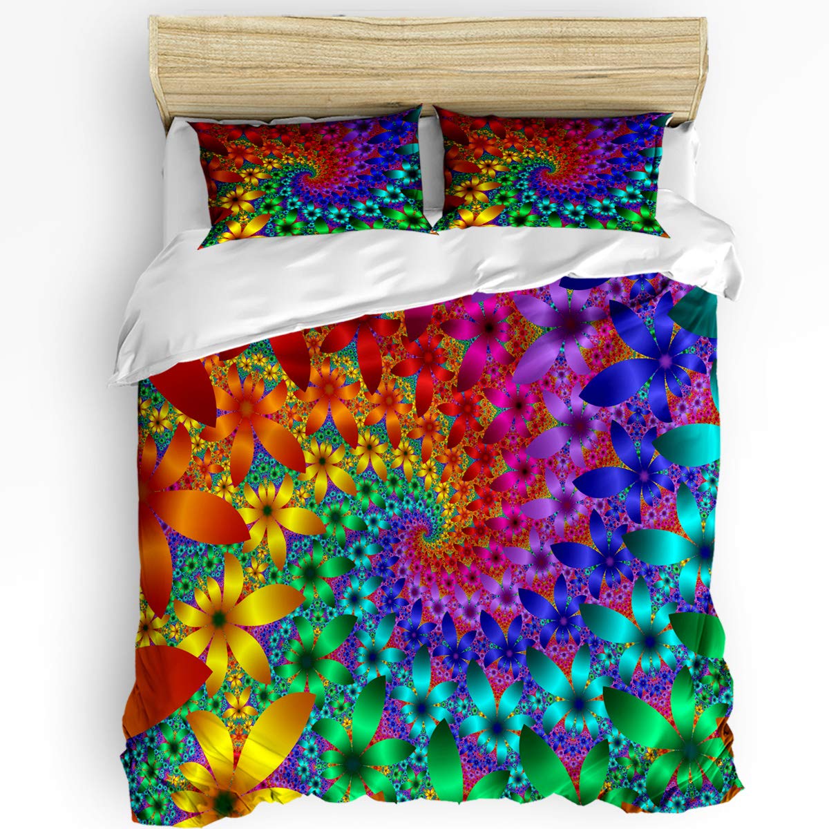 T&H XHome 3-Piece Queen Size Bedding Set - Rainbow Floral Swirl Forest Duvet Cover with 2 Matching Pillowcases | Soft Microfiber Comforter Cover for Adults, Women & Men | Perfect for Master Bedroom, Guest Room & Dorm Decor