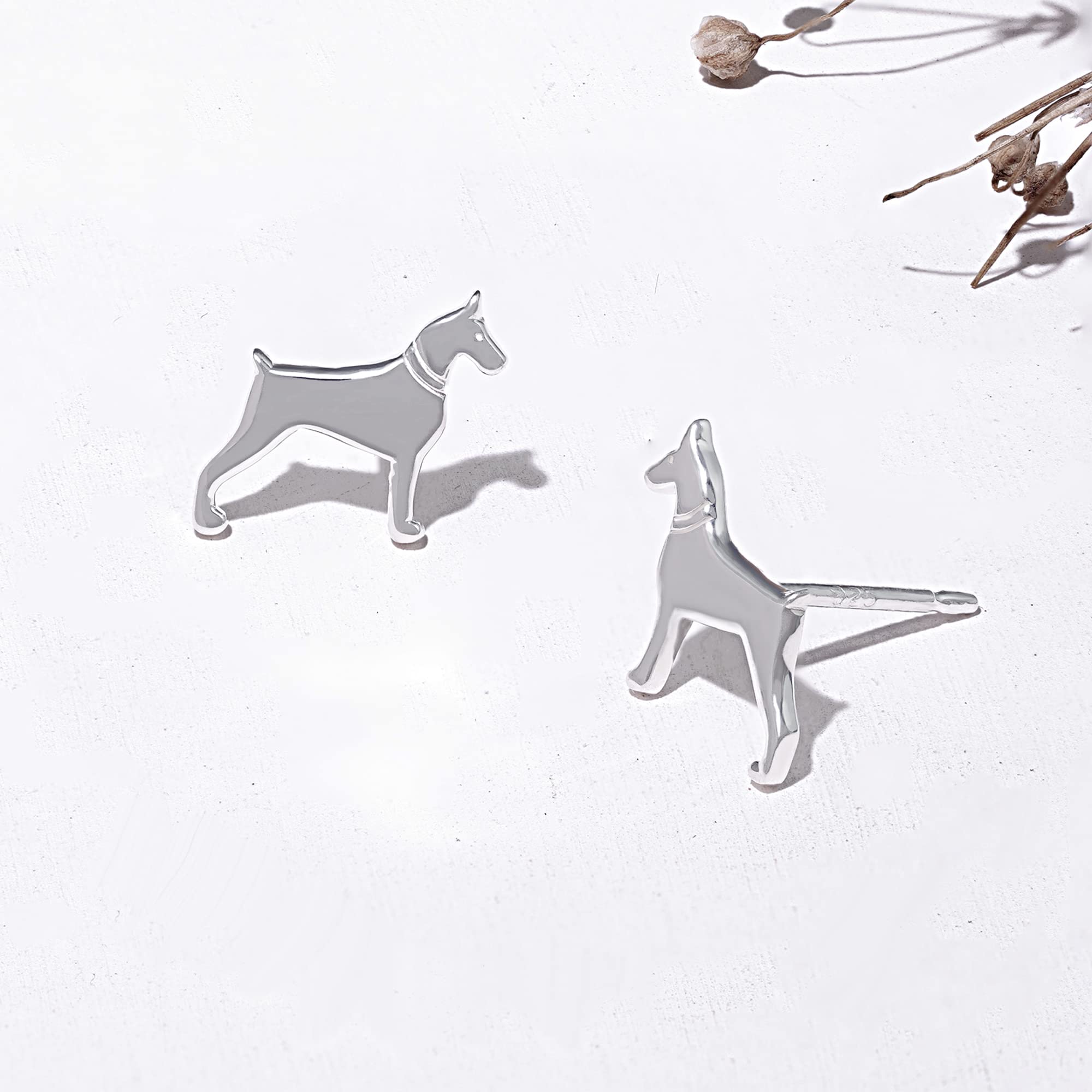 Sterling Silver Doberman Stud Earrings for Dog Lovers - Perfect Gift for Pet Owners