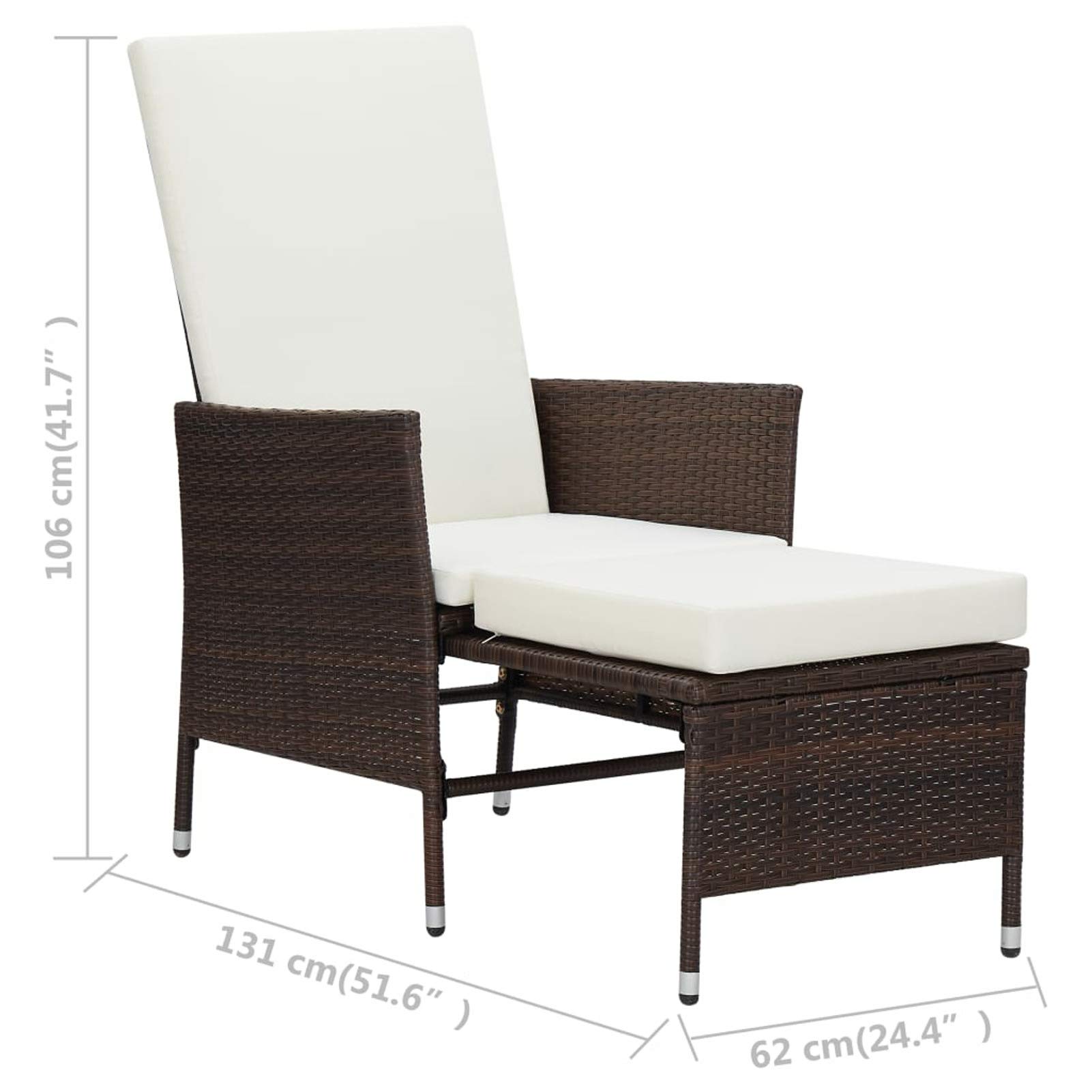 Tidyard Brown Poly Rattan Reclining Patio Chair with Padded Cushions & Built-in Footrest - Steel Frame Outdoor Lounge Armchair for Garden, Poolside, Backyard, Balcony - Perfect for Relaxing, Sunbathing and Outdoor Entertaining