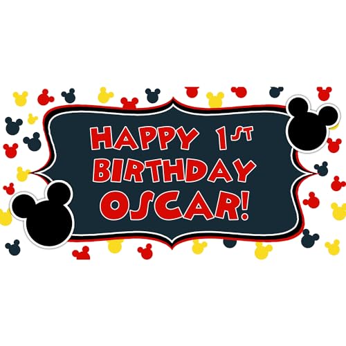 Personalized Mickey Mouse Ears Birthday Banner - Custom Disney Party Decor for Kids Birthday Celebration & Disney Themed Events