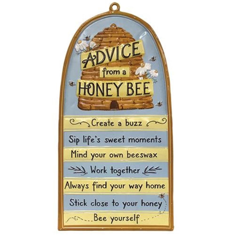 Advice From A Honey Bee Metal Sign - Rustic Farmhouse Wall Decor for Kitchen, Garden & Outdoor - Inspirational Quotes & Sayings