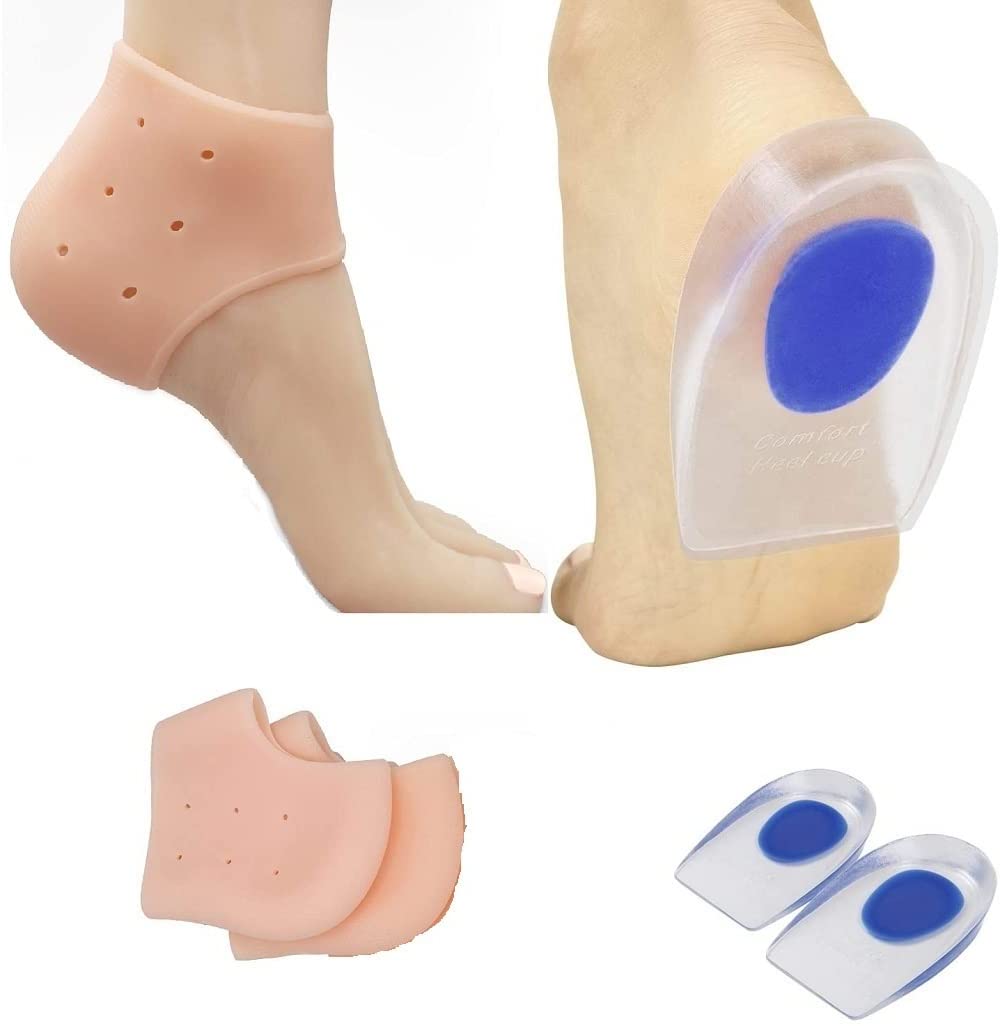 Spefez Silicone Heel Pads for Foot Pain Relief - Cushioned Heel Support Insoles for Women & Men - Half Heel Socks Combo for All-Day Comfort (Ideal for Work, Running & Standing Long Hours)