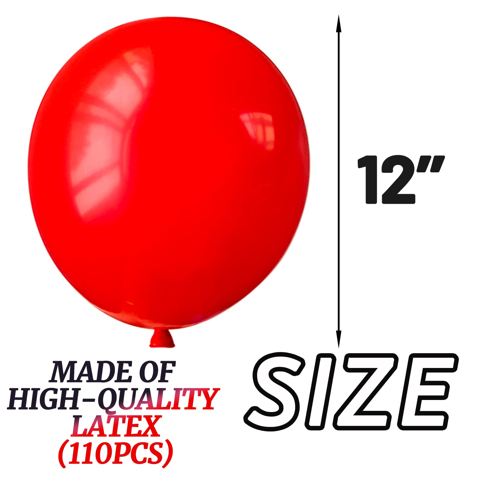110pcs 12 Inch Red Latex Balloons for Birthday Party, Valentine's Day, Wedding Decorations - Includes 2 Ribbons | Perfect for Party Decor, Photo Backdrops & Special Events