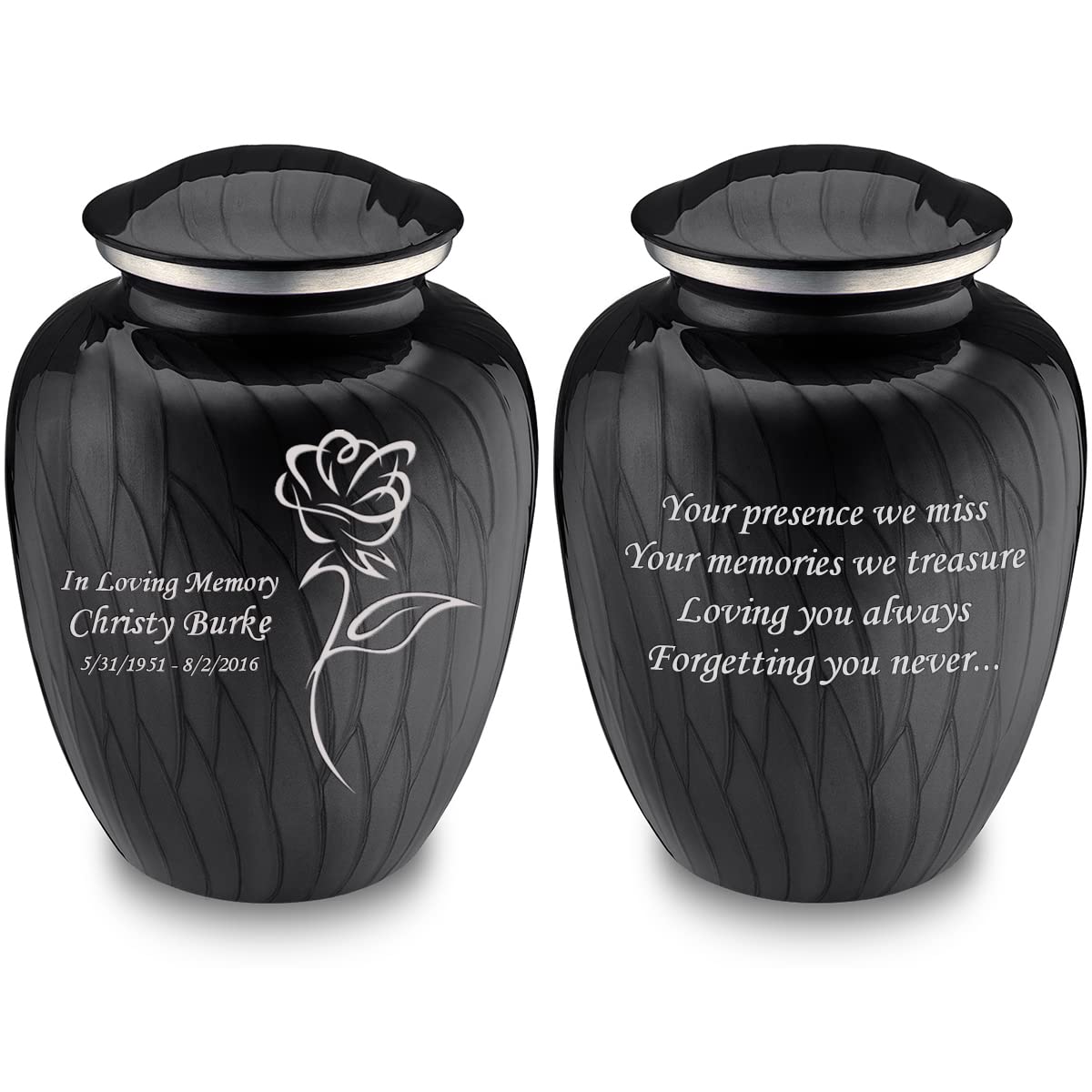 Personalized Rose Cremation Urn for Human Ashes - Large Pearl Black Funeral Urn for Adults with Double-Side Engraving - Holds 200 lbs - Perfect for Memorial Services, Home Display & Honoring Loved Ones