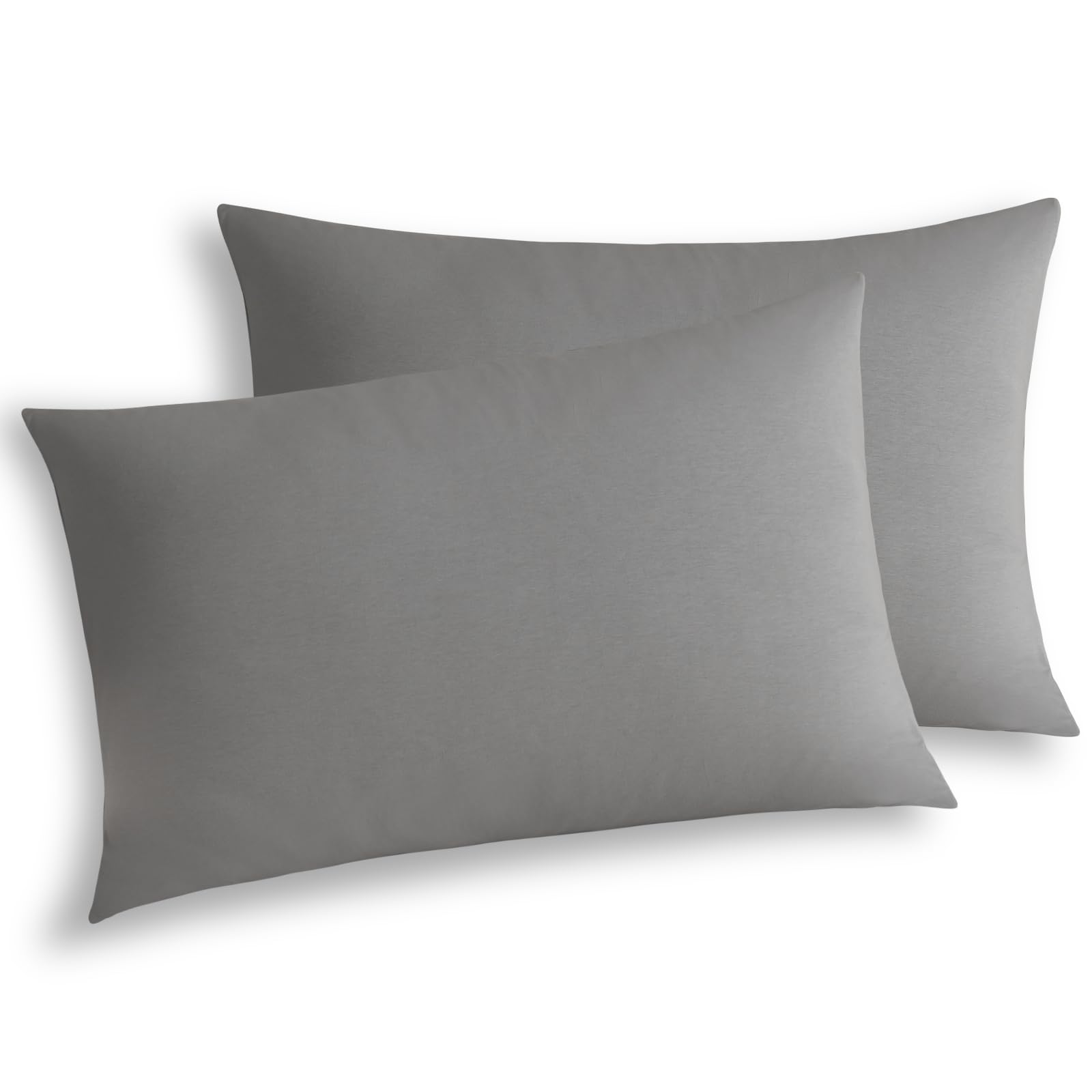 King Size Jersey Knit Pillowcases Set of 2 - 100% Cotton Zipper Closure Bed Pillow Cases (20x40 Inches) | Soft, Breathable Dark Grey | Perfect for Luxury Bedding & Guest Room Essentials