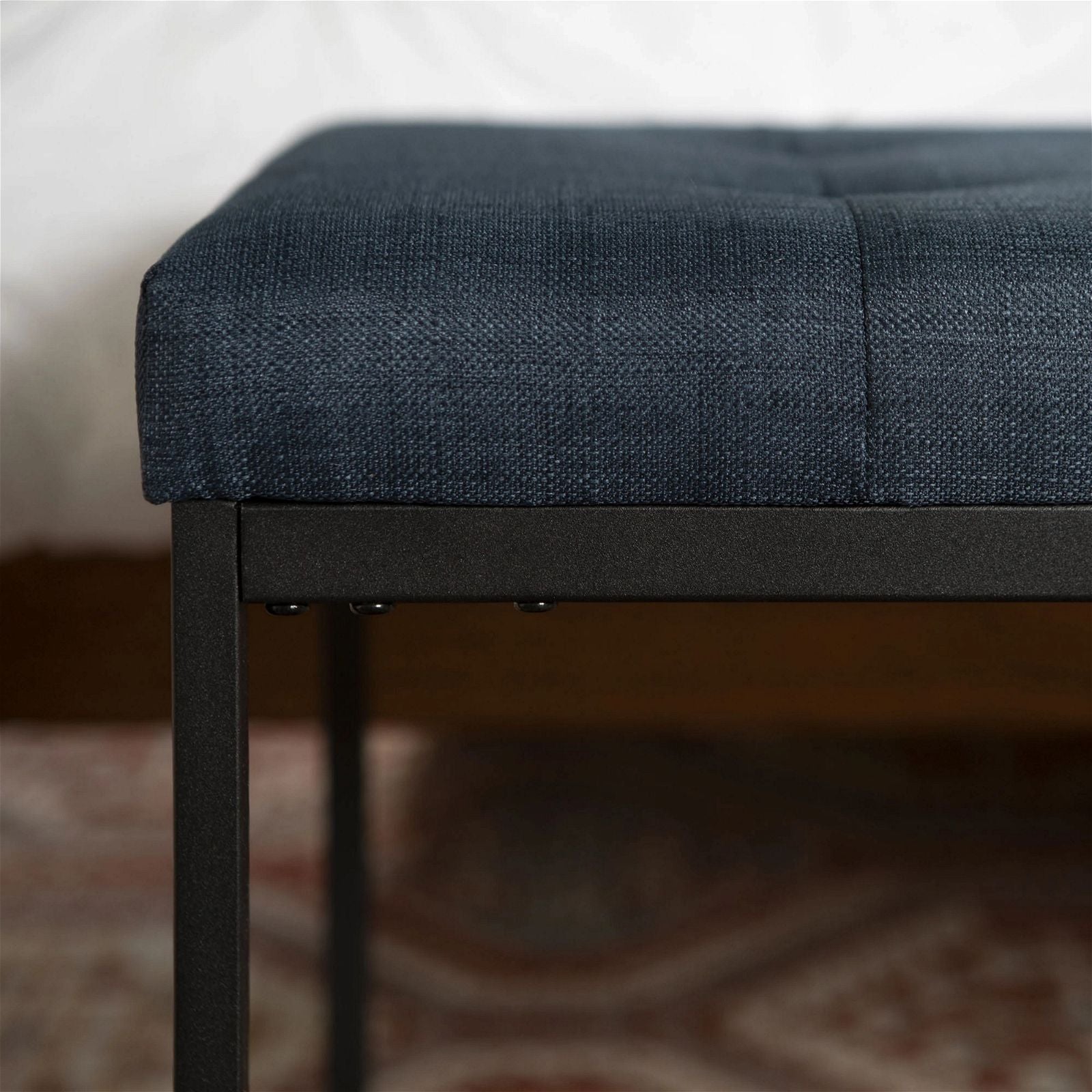 Woodstockâ¢ Blue Fabric Relax Bench with Sturdy Black Metal Frame - Perfect for Patio, Garden, or Entryway Seating