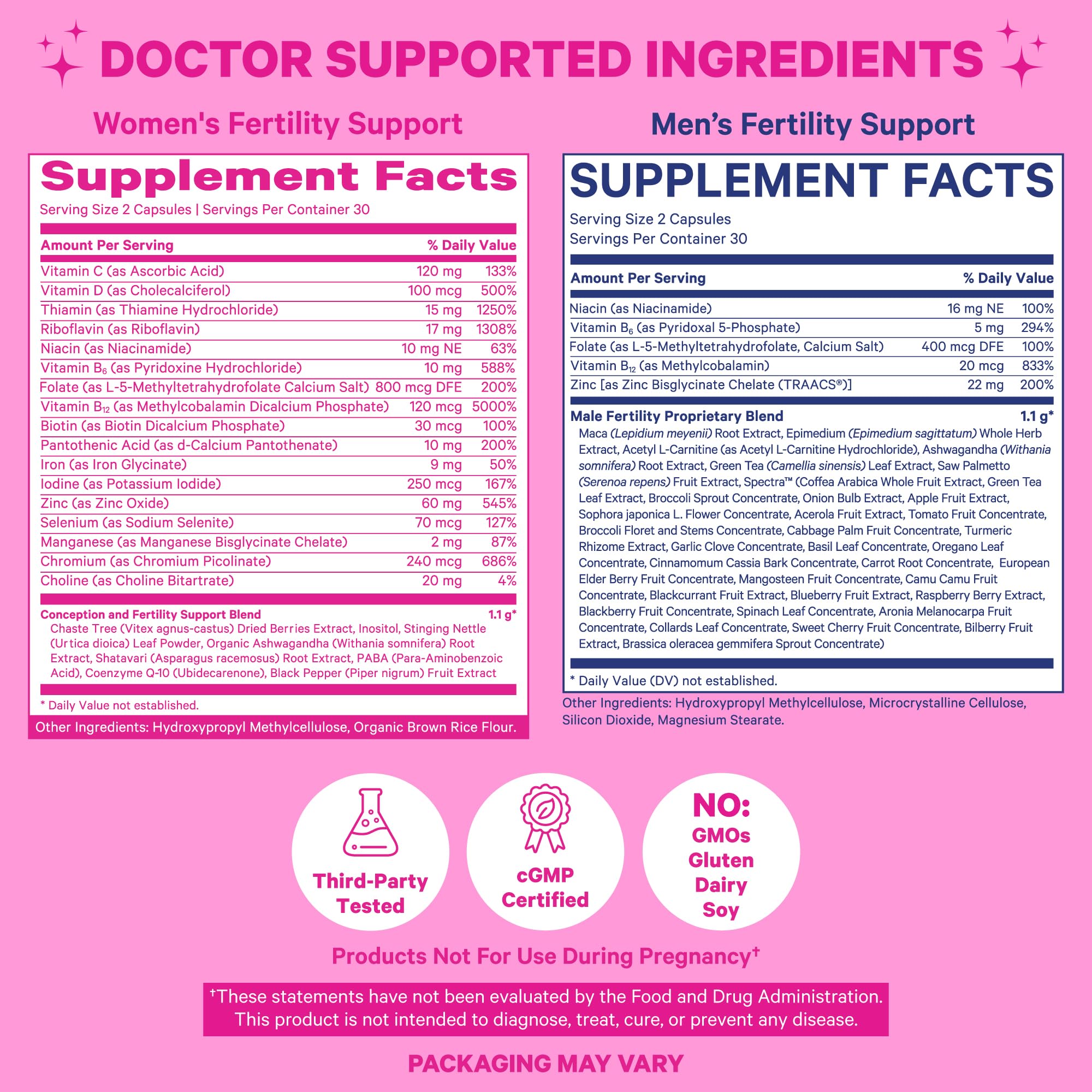 Pink Stork & Blue Stork His and Hers Fertility Bundle - Fertility Supplements for Women & Men with Prenatal Vitamins, Vitex, Inositol, Folate & Vitamin B6 (60 Capsules) - Boost Conception & Support Reproductive Health for Couples Trying to Conceive