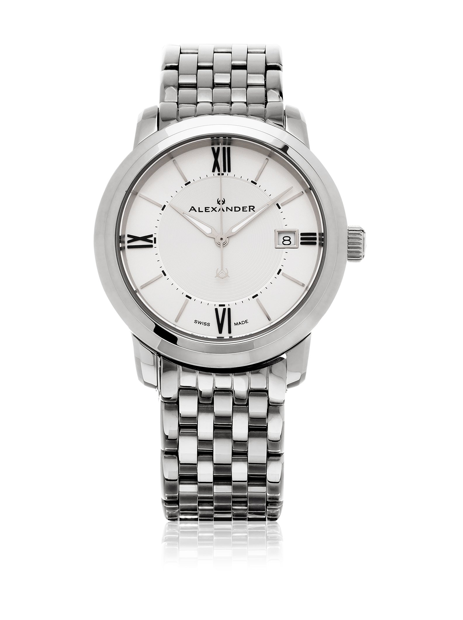 Alexander Heroic Macedon Men's Dress Watch - 40mm Stainless Steel Silver Analog Watch with Date & Sapphire Crystal - Swiss Made Quartz Watch for Business, Formal & Special Occasions - A111B-04