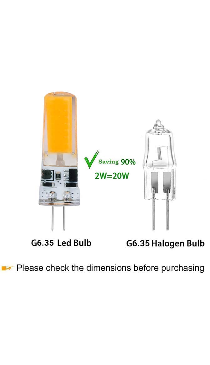 Dimmable 2W G6.35 GY6.35 LED Light Bulb 5 Pack - T3 T4 Bi-Pin S1911 AC10-24V/DC10-30V JC Type - Daylight White for Desk Lamps, Chandeliers, Accent & Landscape Lighting - Energy Saving Replacement Bulbs for Home & Office Use