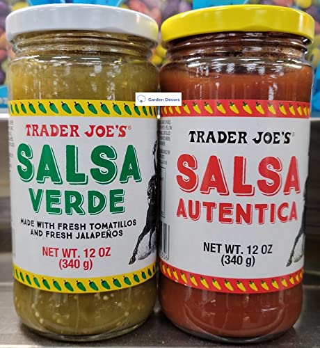 Trader Joe's Salsa Verde & Salsa Autentica - 12oz (340g) Mexican Green & Red Salsa - 2 Pack - Perfect for Tacos, Nachos, Chips & Mexican Dishes