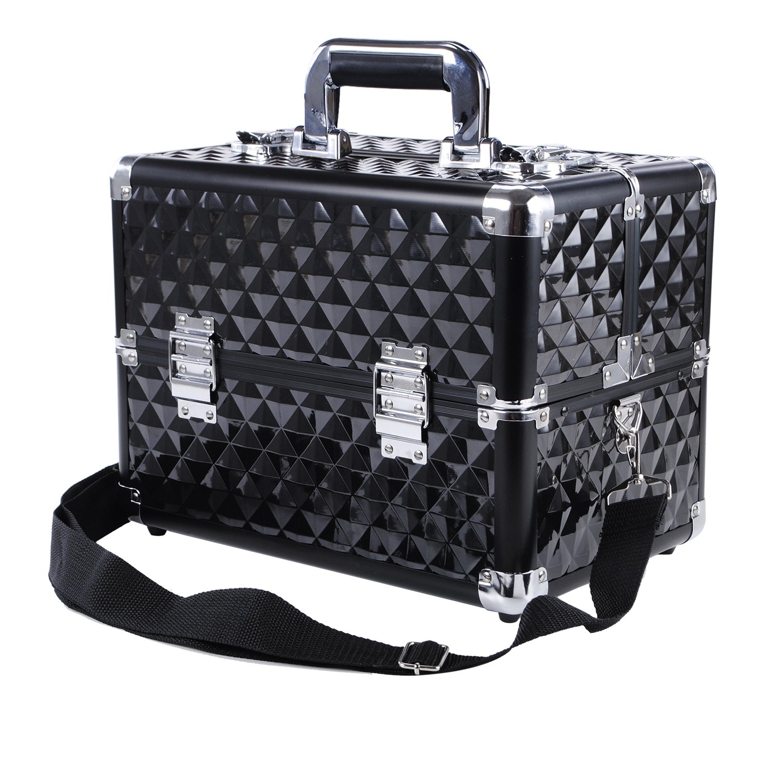 Lockable Makeup Case with Keys - Travel Cosmetic Organizer & Vanity Storage Box for Women, Black | Perfect for Travel, Home & Salon Use