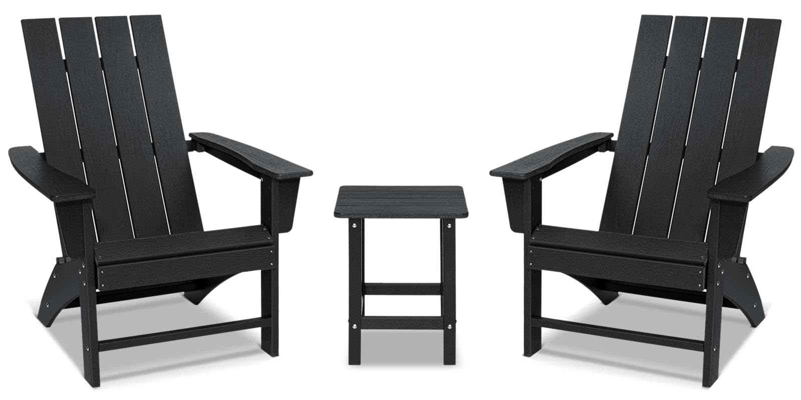 Premium HDPE Adirondack Chairs Set of 2 with Side Table - All-Weather Resistant Outdoor Patio Furniture for Front Porch, Poolside, Garden, Deck & Fire Pit - Black (Perfect for Relaxing, Entertaining & Outdoor Gatherings)