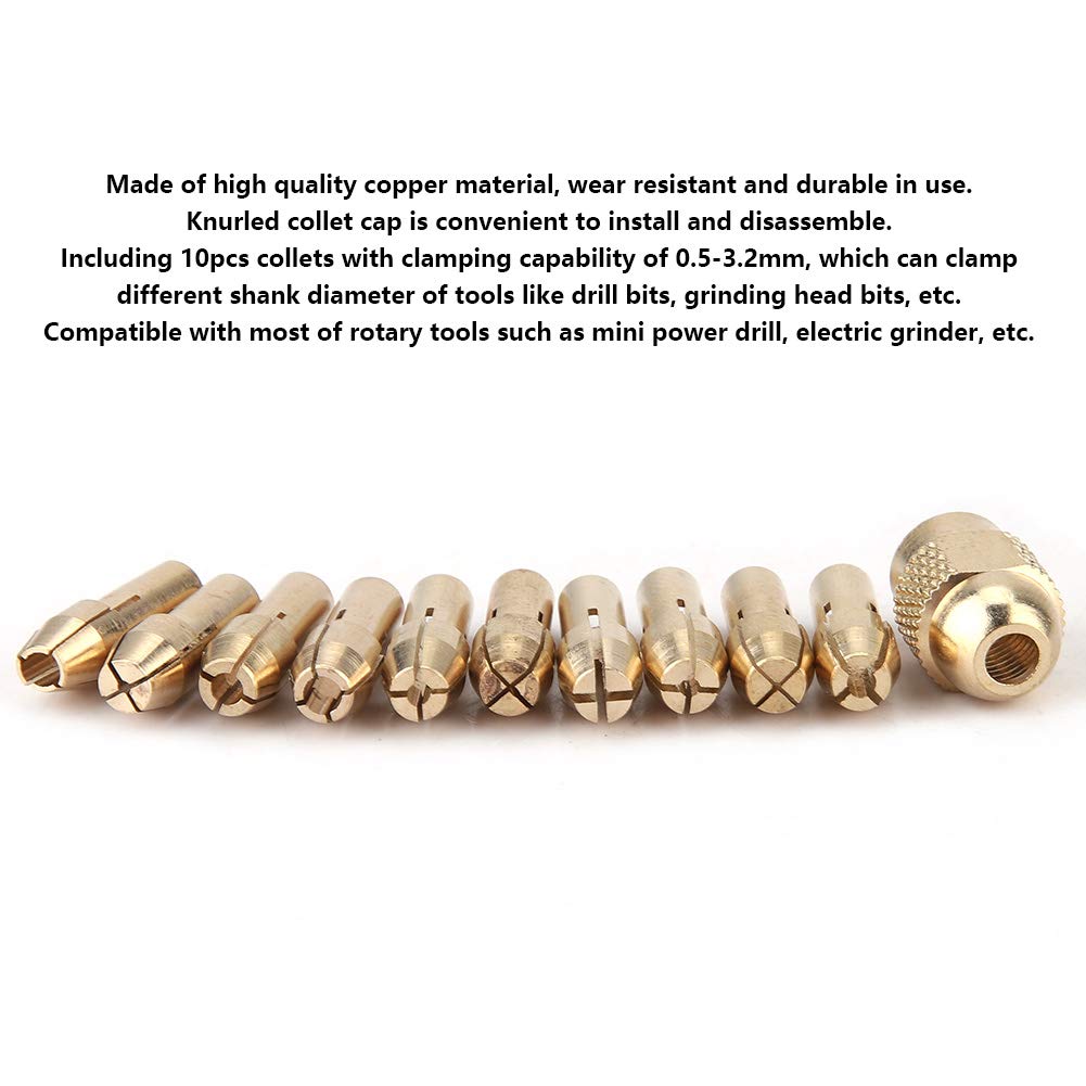 11-Piece 4-Jaw Copper Drill Chuck Collet Set for Mini Electric Grinder & Rotary Tools (0.5-3.2mm) - Precision Accessories for Woodworking, Metalworking & DIY Projects