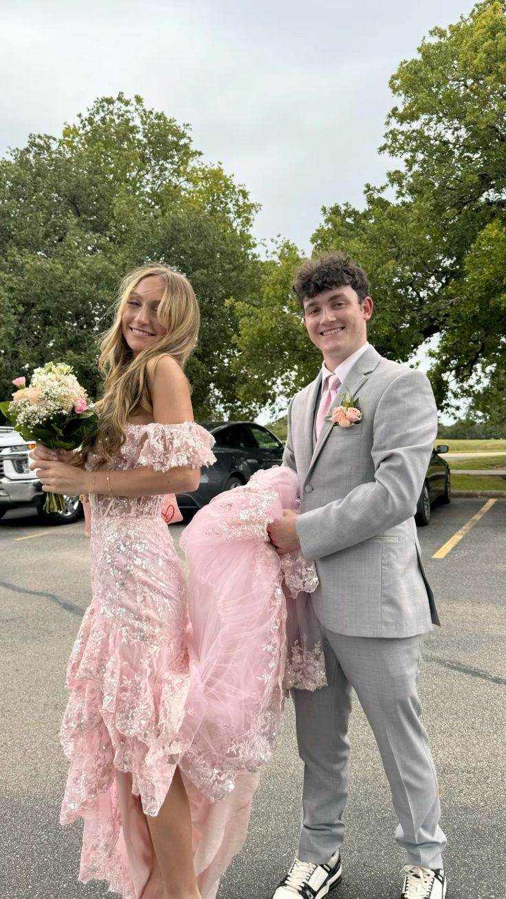 Elegant Off-The-Shoulder Pink A-Line Lace Long Prom Dress for Formal Parties & Special Occasions - Perfect for Homecoming, Wedding Guest & Evening Events - Style J5204