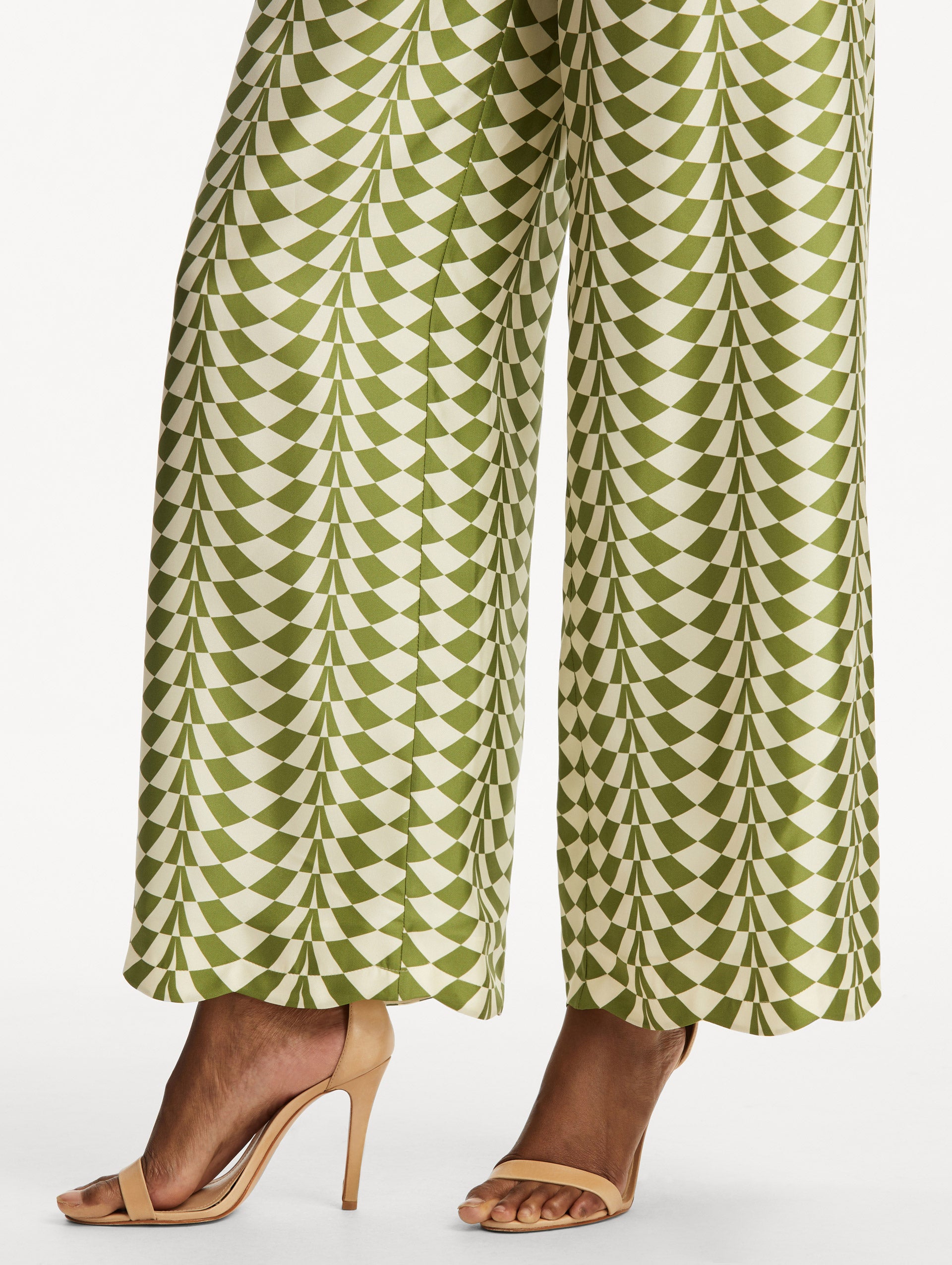 Geo Silk Twill Wide Leg Pants for Women - Comfortable High Waisted Palazzo Pants for Work, Travel & Casual Wear