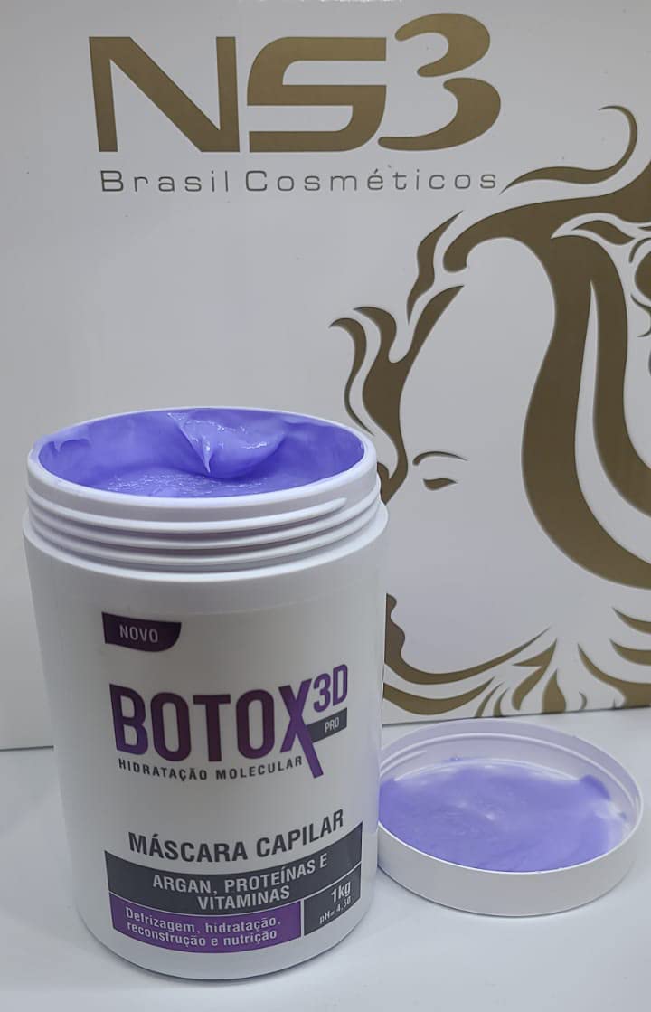 NS3 Brasil Cosmetics Botox 3D Pro Hair Mask Treatment 35.3oz - Deep Conditioning for Frizz Control, Volume Reduction & Extreme Shine | Purple Hair Botox Mask for Smooth, Wavy Hair | Perfect for Damaged, Dry or Chemically Treated Hair at Home Salon Treatments