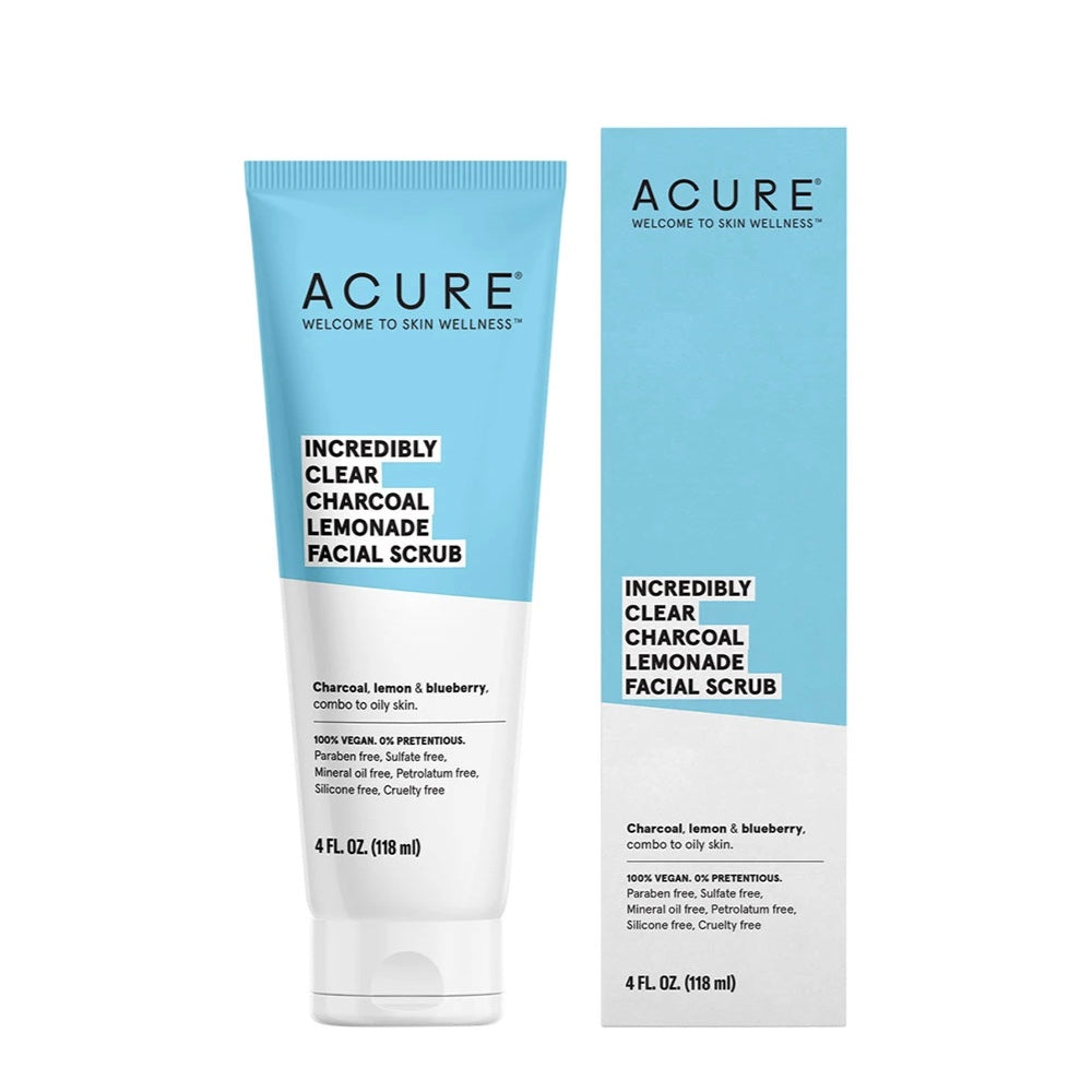 ACURE Incredibly Clear Charcoal Facial Scrub 4oz (118ml) - Deep Cleansing & Exfoliating Face Wash for Acne-Prone Skin - Perfect for Daily Skincare Routine