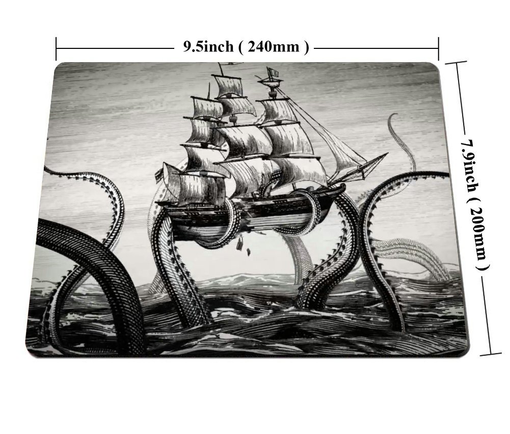 Smooffly Kraken Gaming Mouse Pad - Non-Slip Rubber Base with Sailboat Waves & Octopus Design - Perfect for PC, Laptop, Office & Gaming Setup