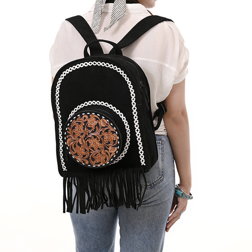 ADBG1546 Genuine Western Suede Leather Backpack for Women - Hand Tooled Cowhide Purse for Travel, Work & Daily Use